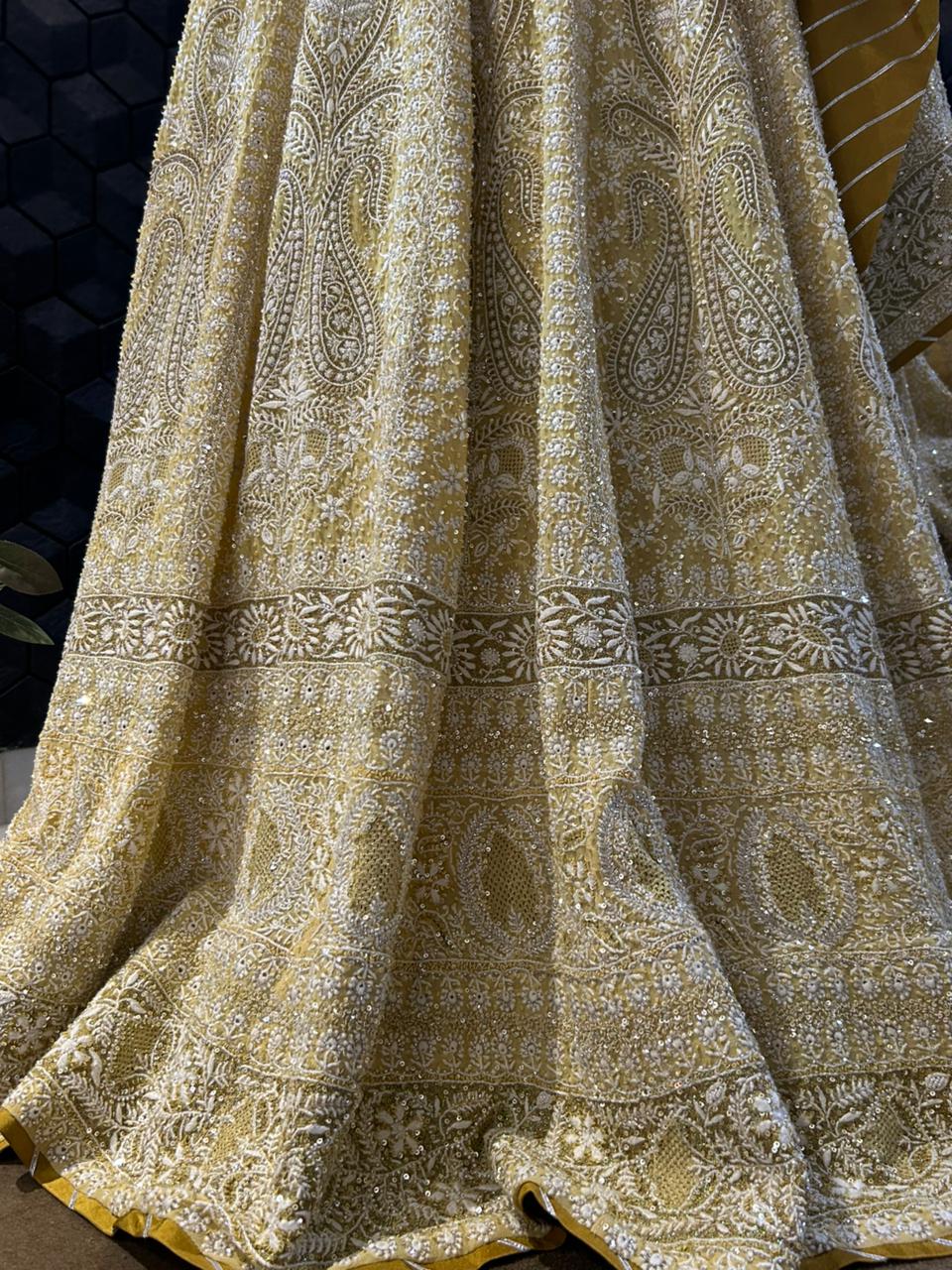 Yellow georgette ek-taar chikankari lehenga set