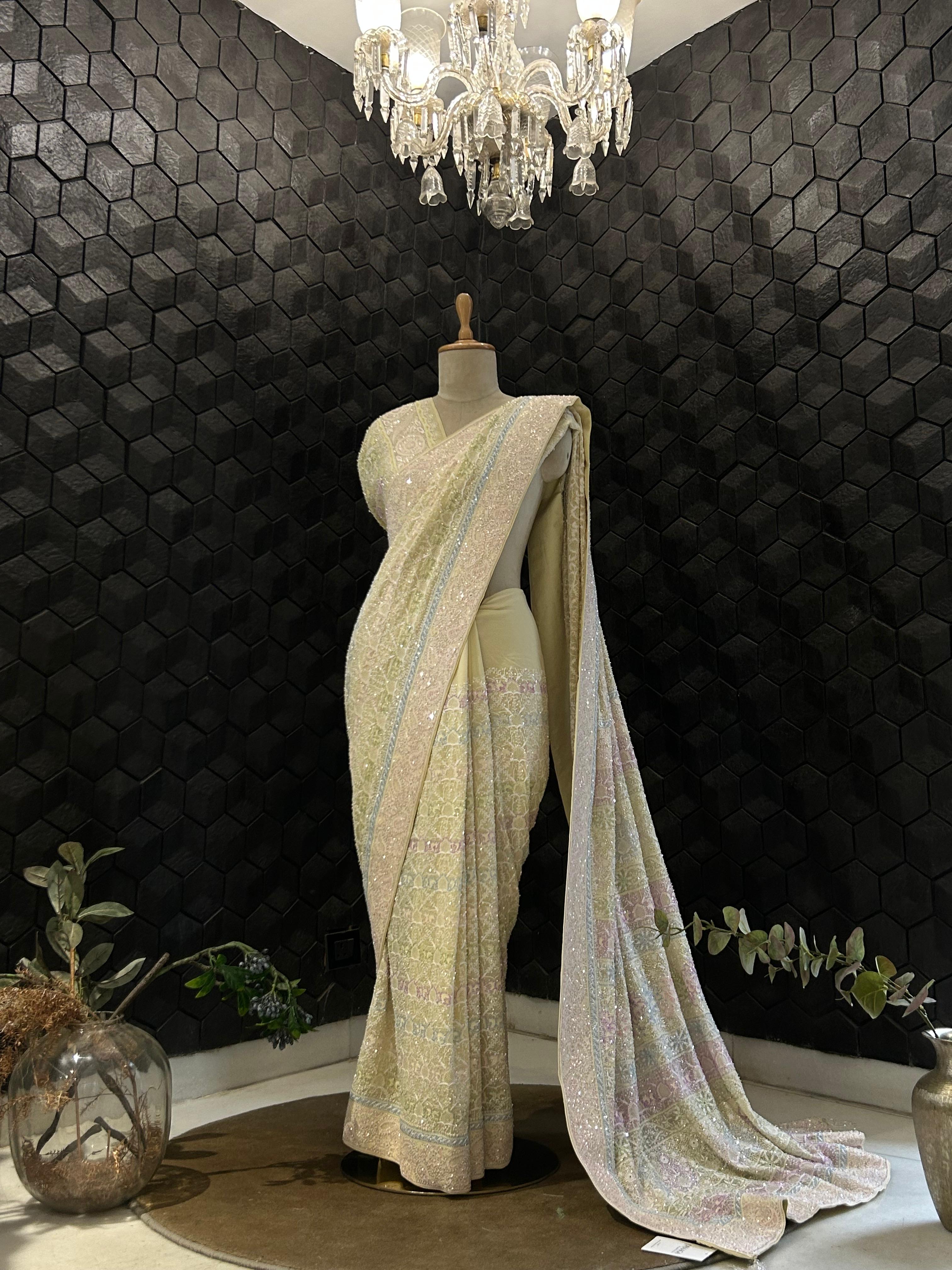 Yellow georgette ek-taar chikankari saree