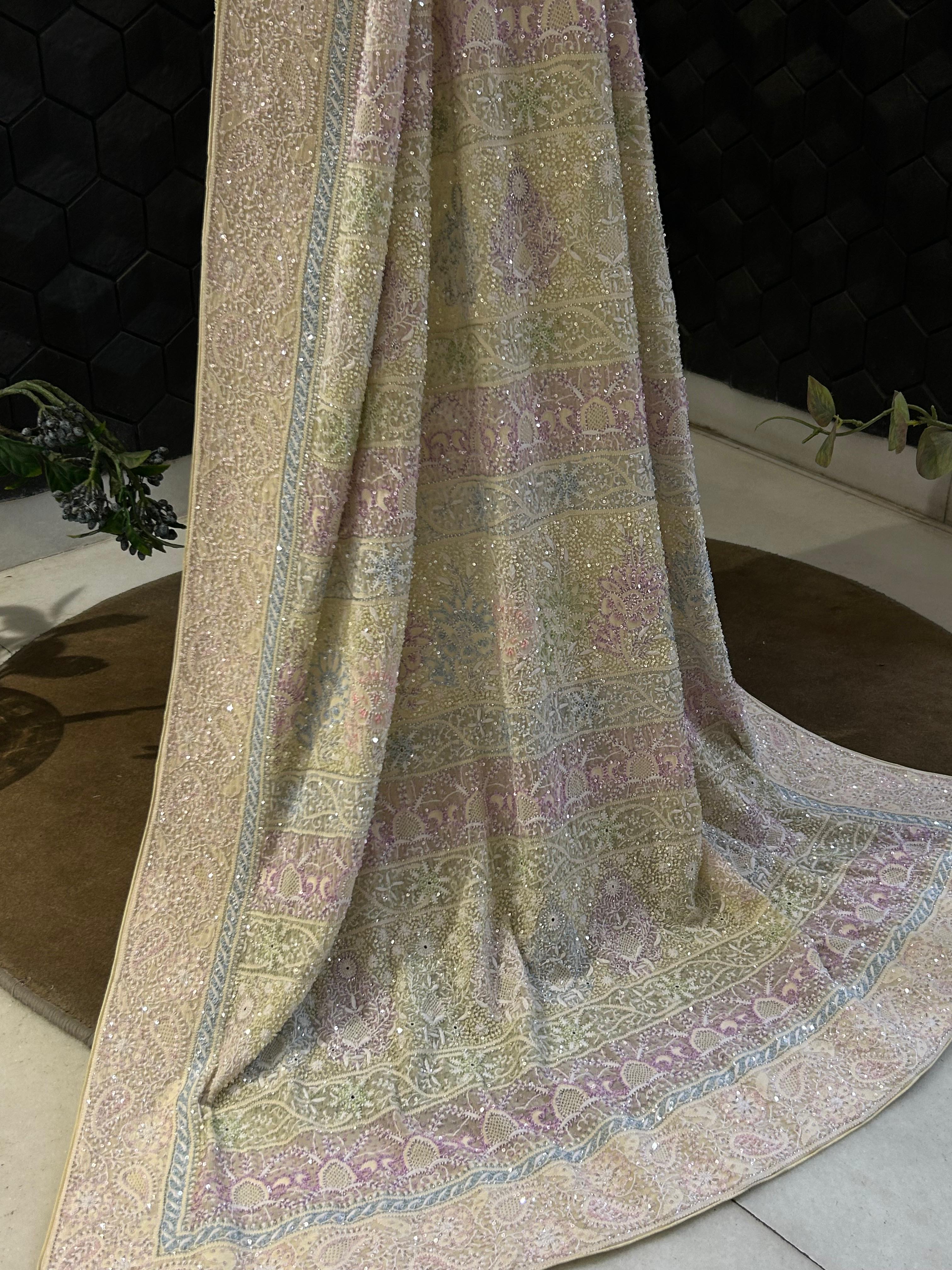 Yellow georgette ek-taar chikankari saree