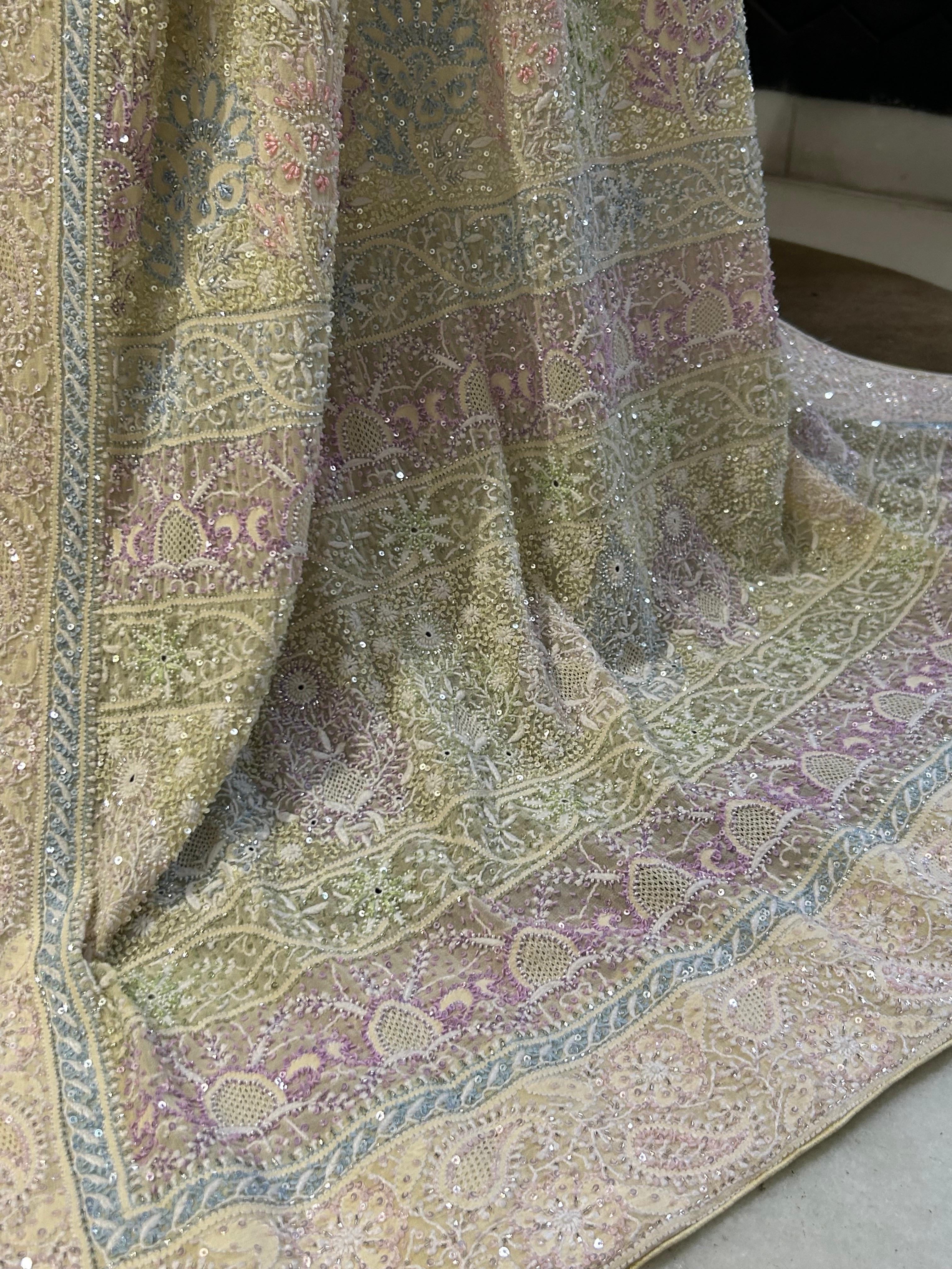 Yellow georgette ek-taar chikankari saree