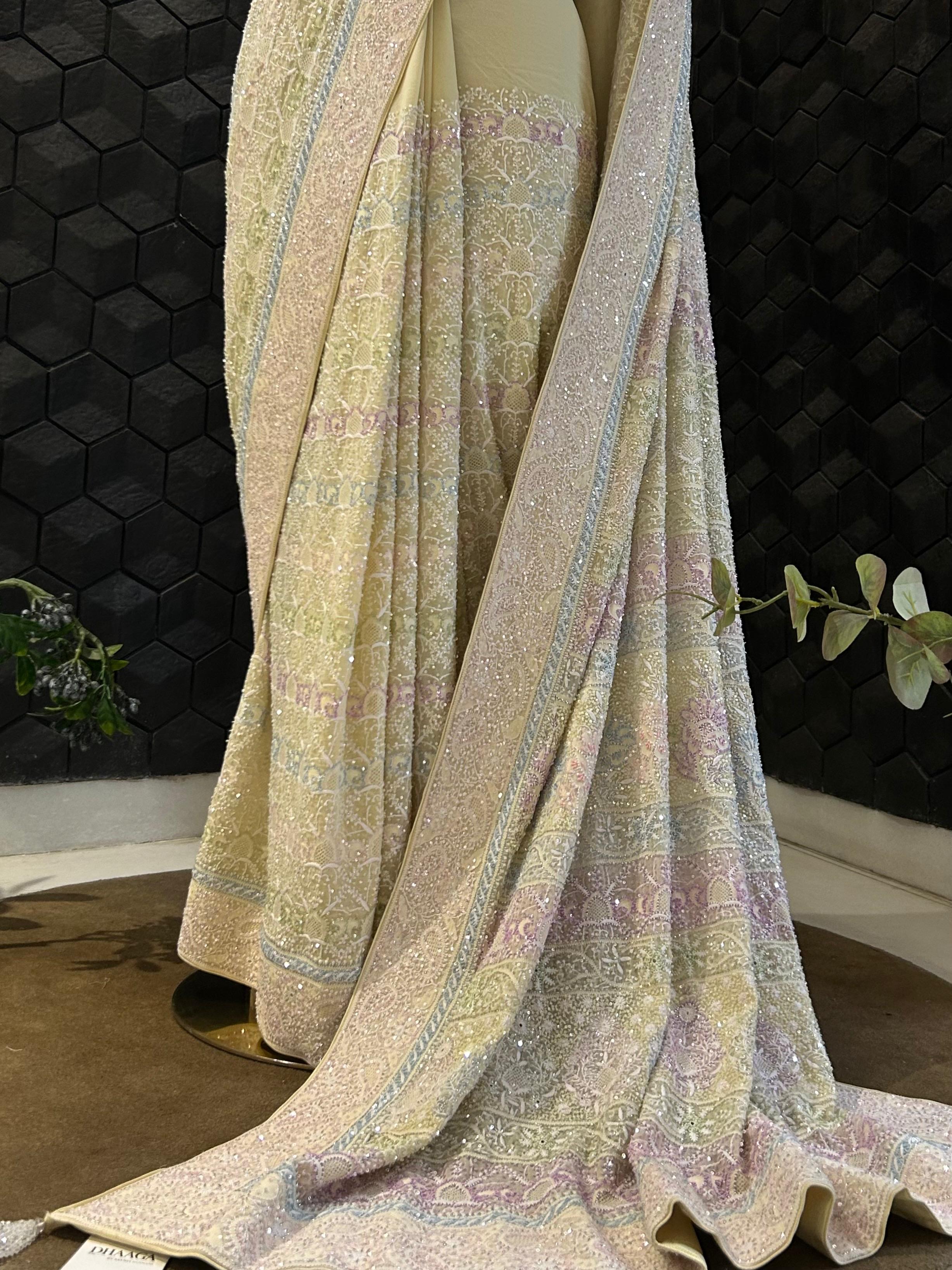 Yellow georgette ek-taar chikankari saree
