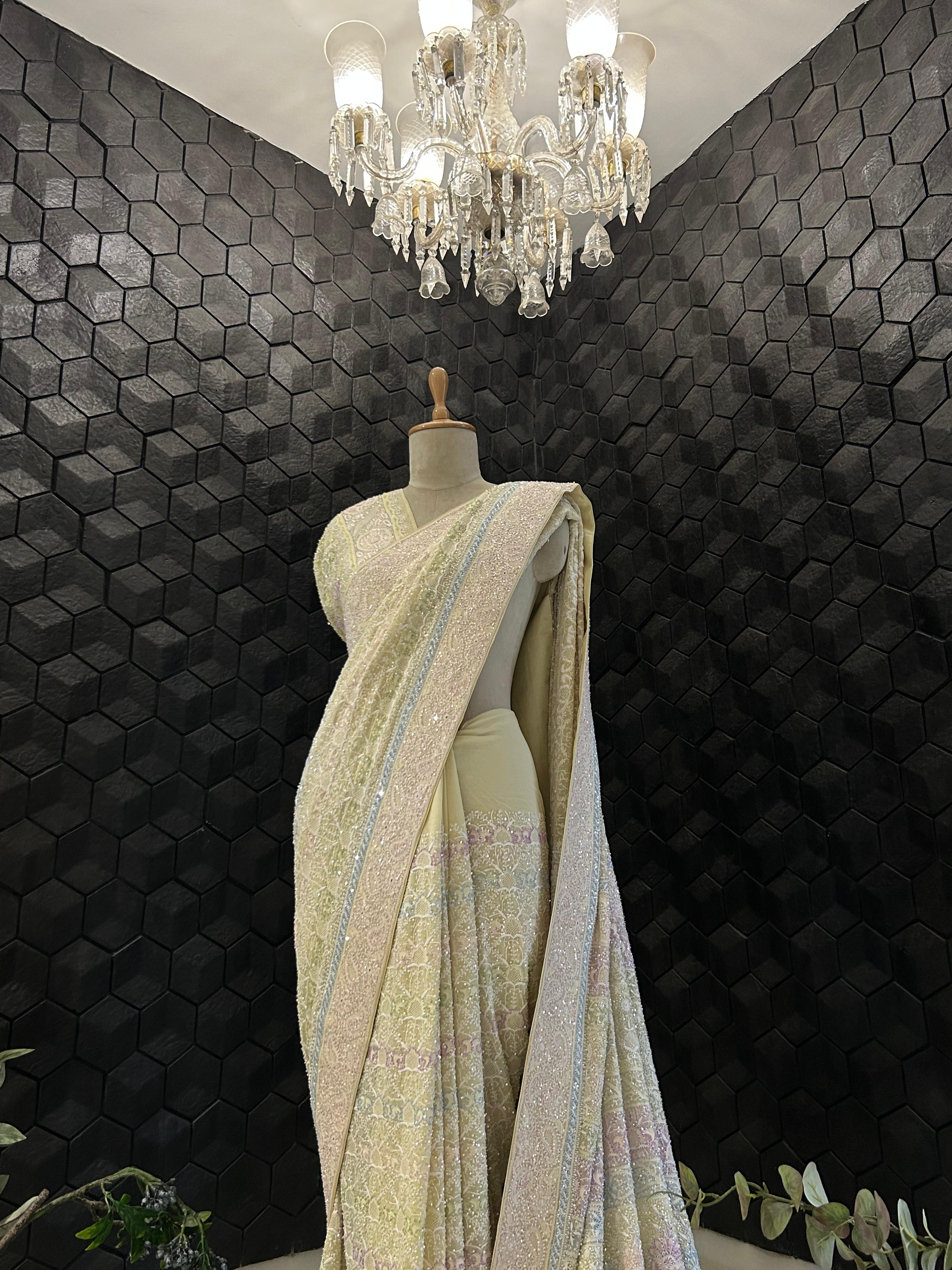 Yellow georgette ek-taar chikankari saree