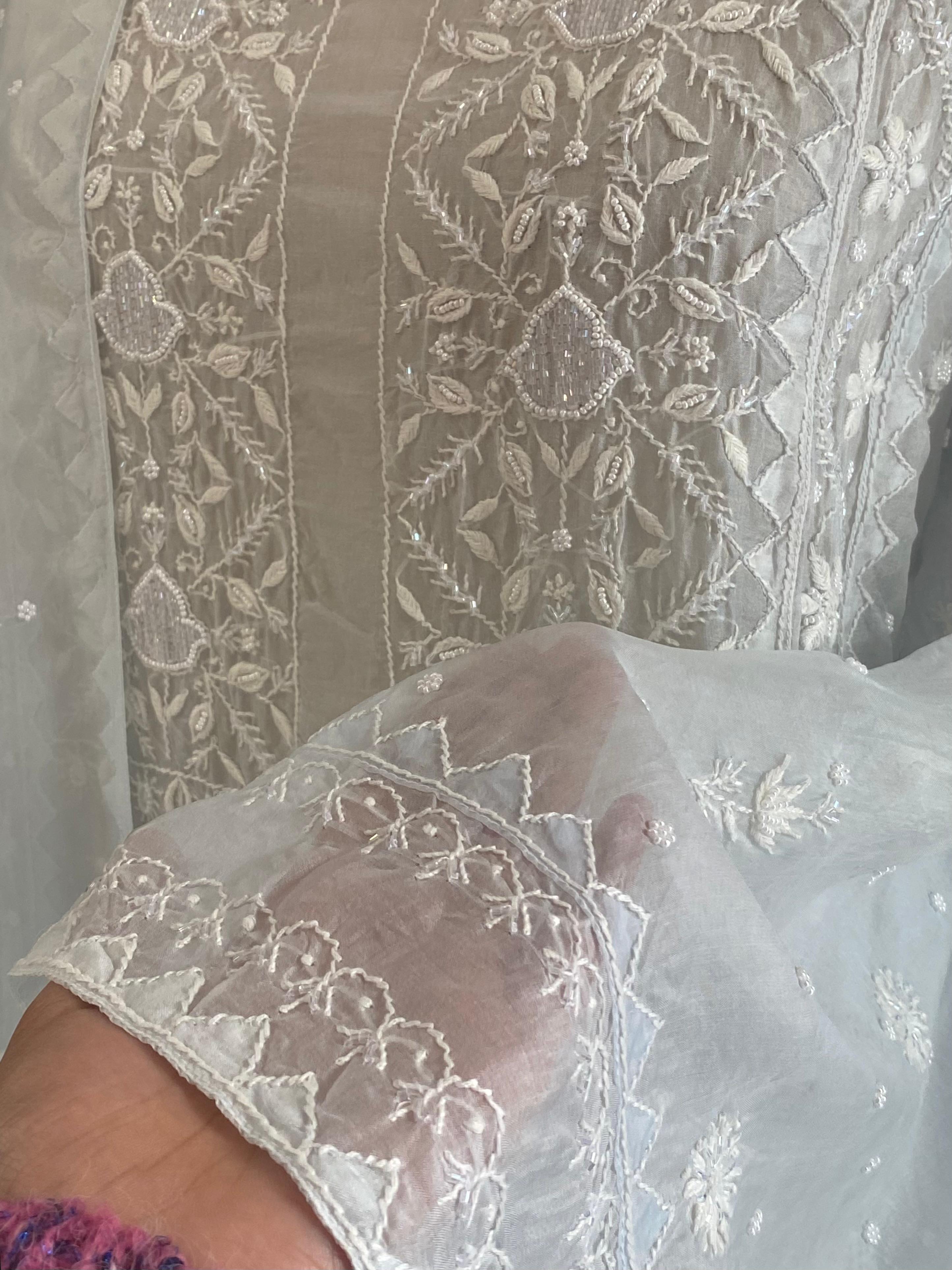 Blue organza chikankari kurta set