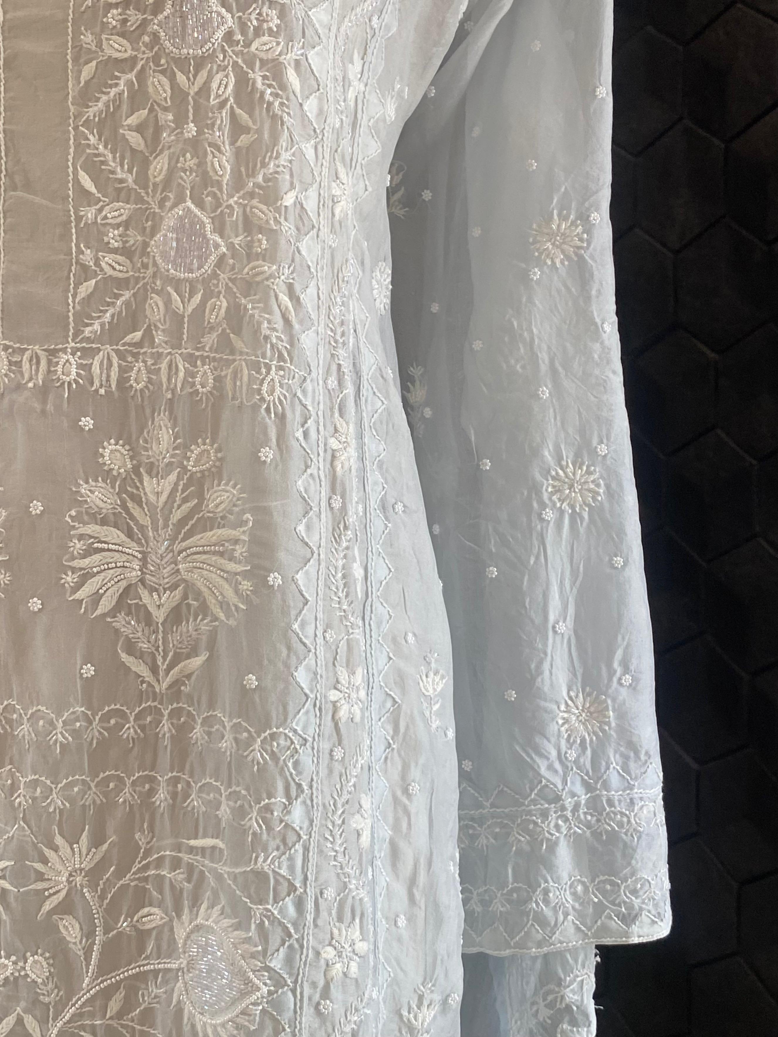 Blue organza chikankari kurta set