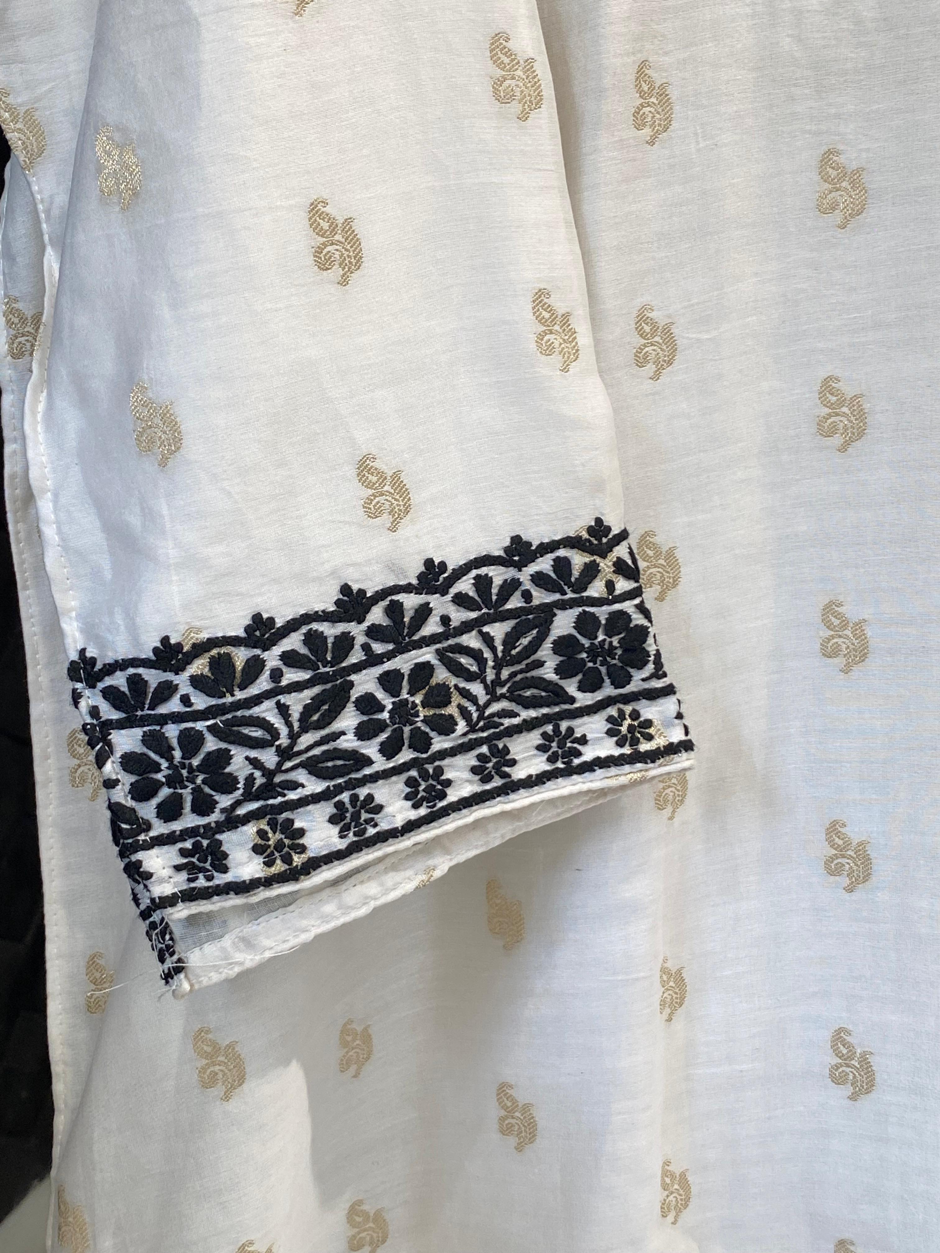 White chanderi chikankari men kurta