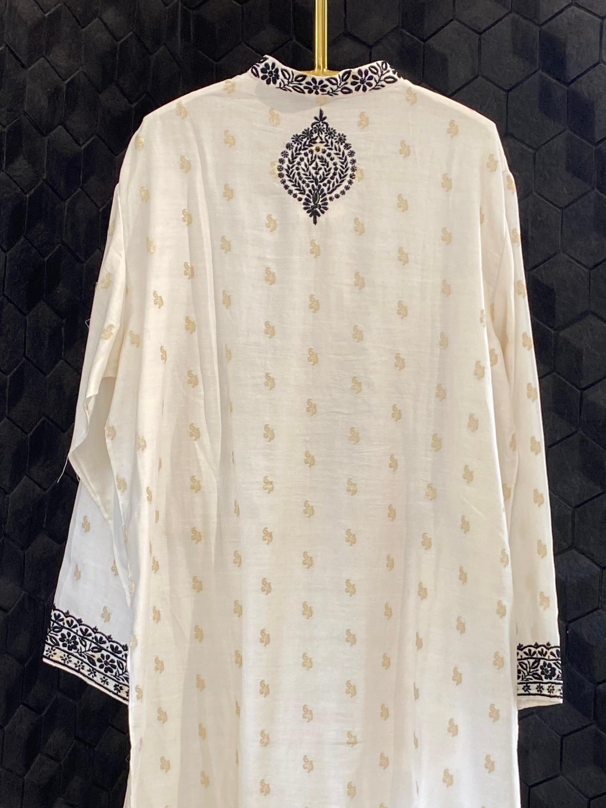 White chanderi chikankari men kurta