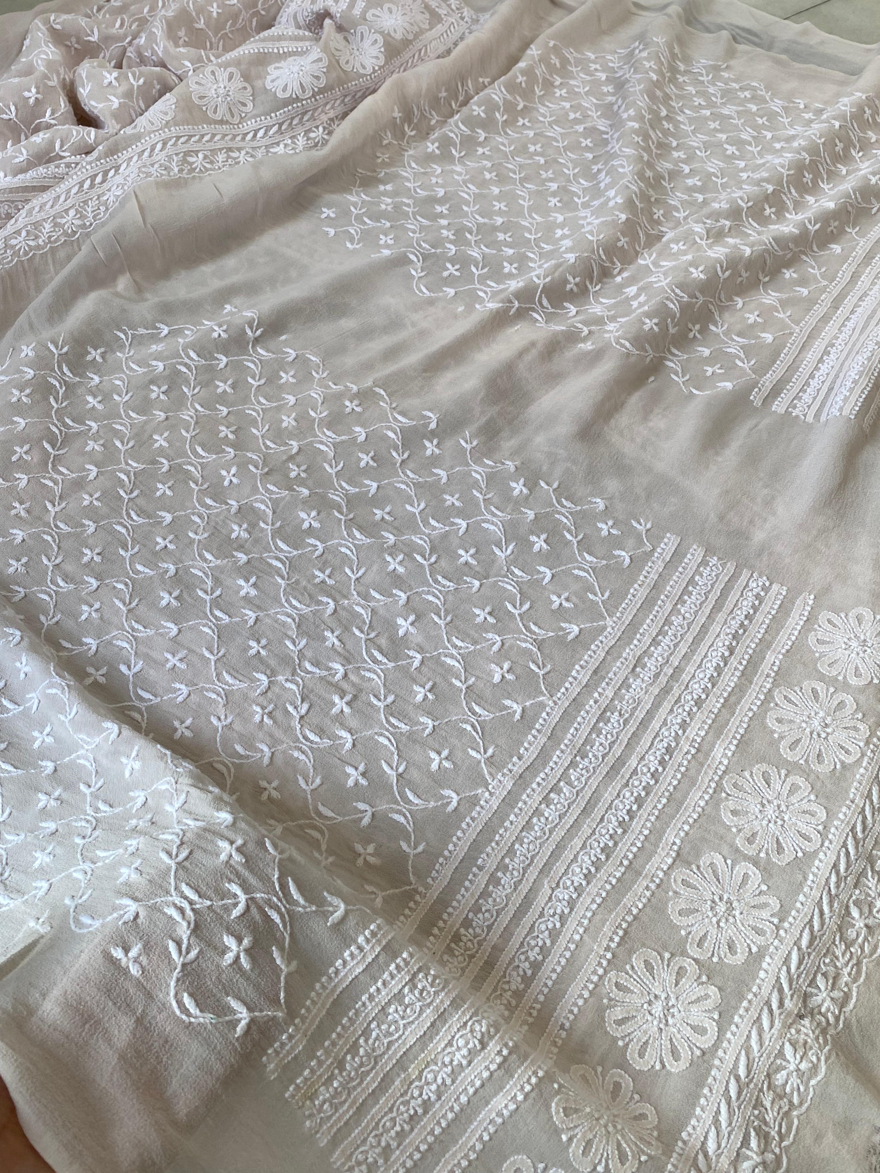 Beige georgette chikankari sherwani