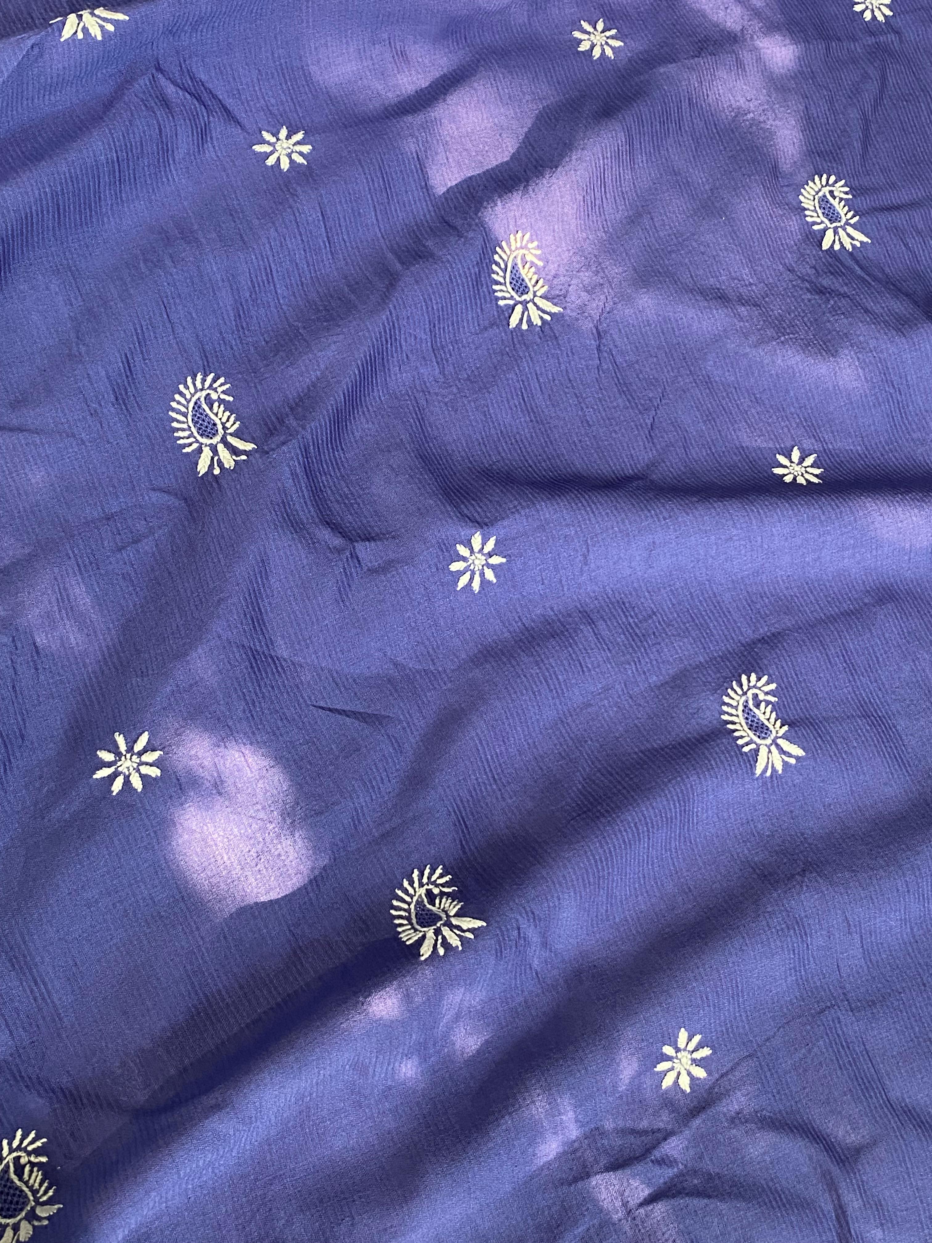 Blue chanderi chikankari men kurta