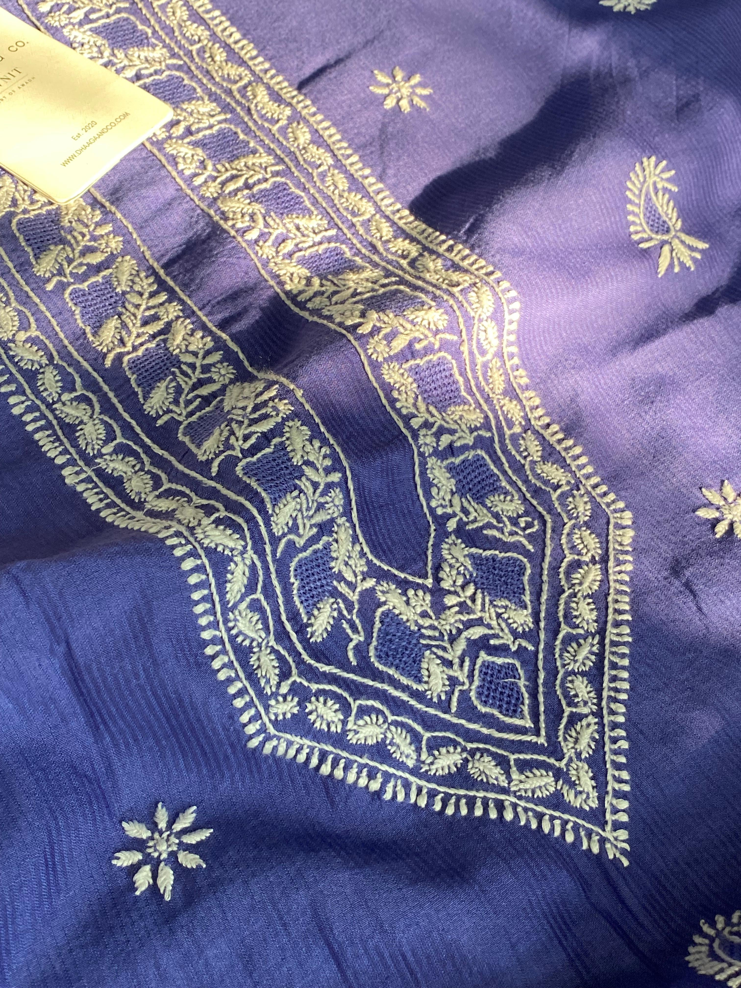 Blue chanderi chikankari men kurta
