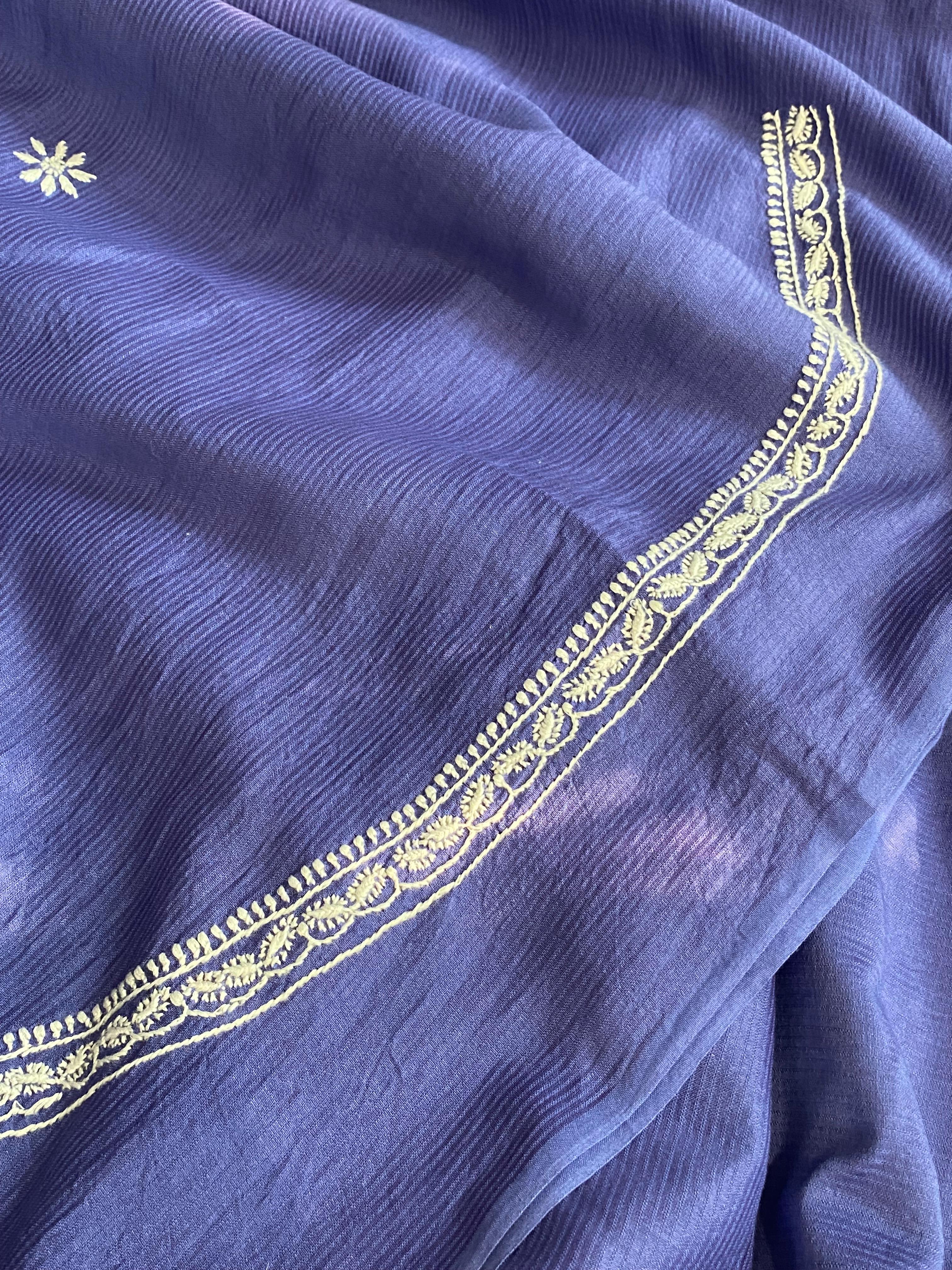 Blue chanderi chikankari men kurta