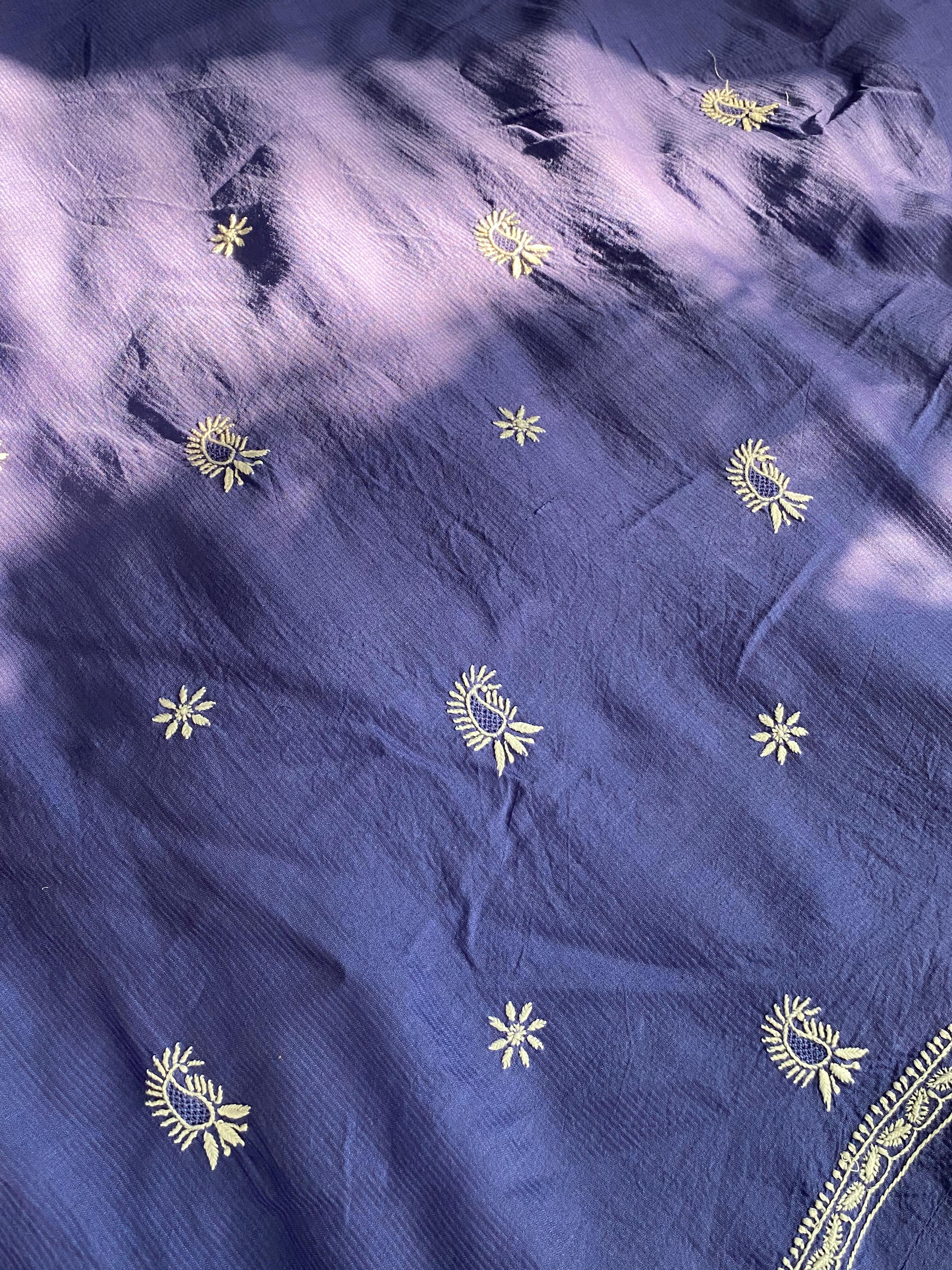 Blue chanderi chikankari men kurta