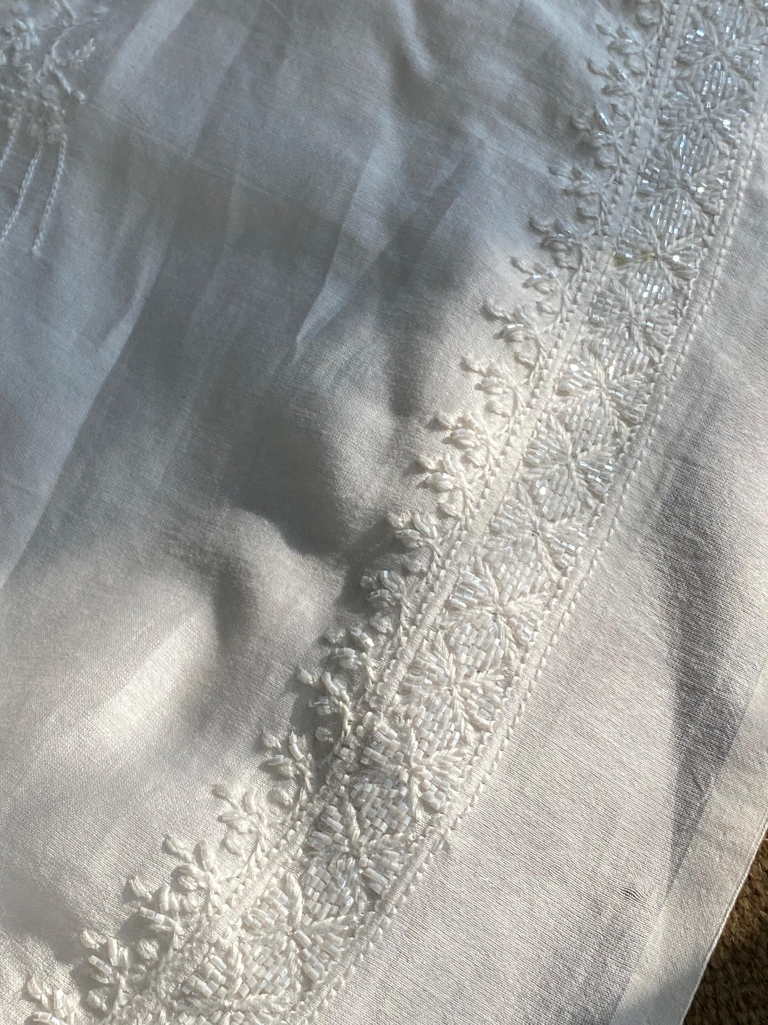 White chanderi chikankari men kurta