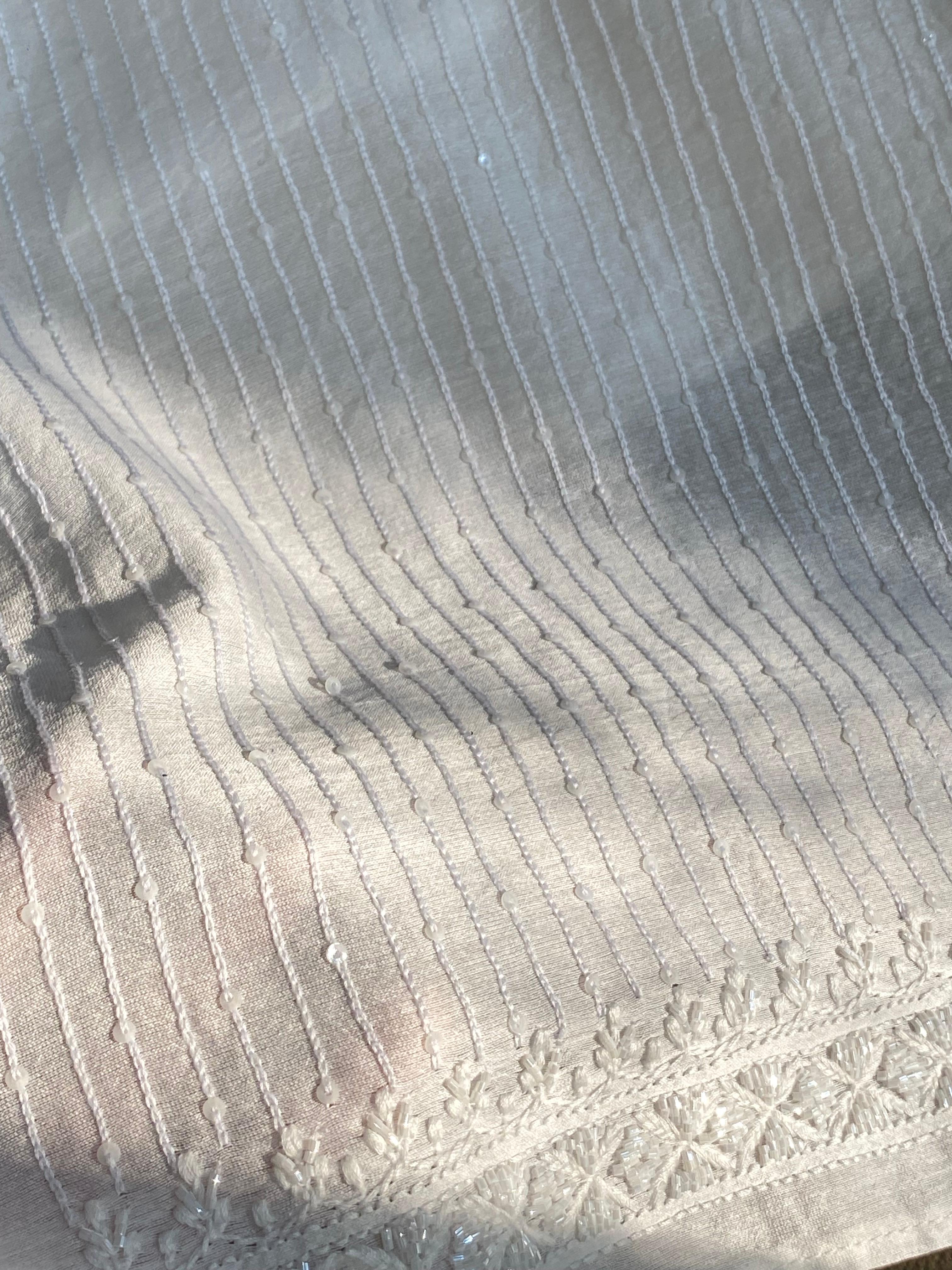 White chanderi chikankari men kurta