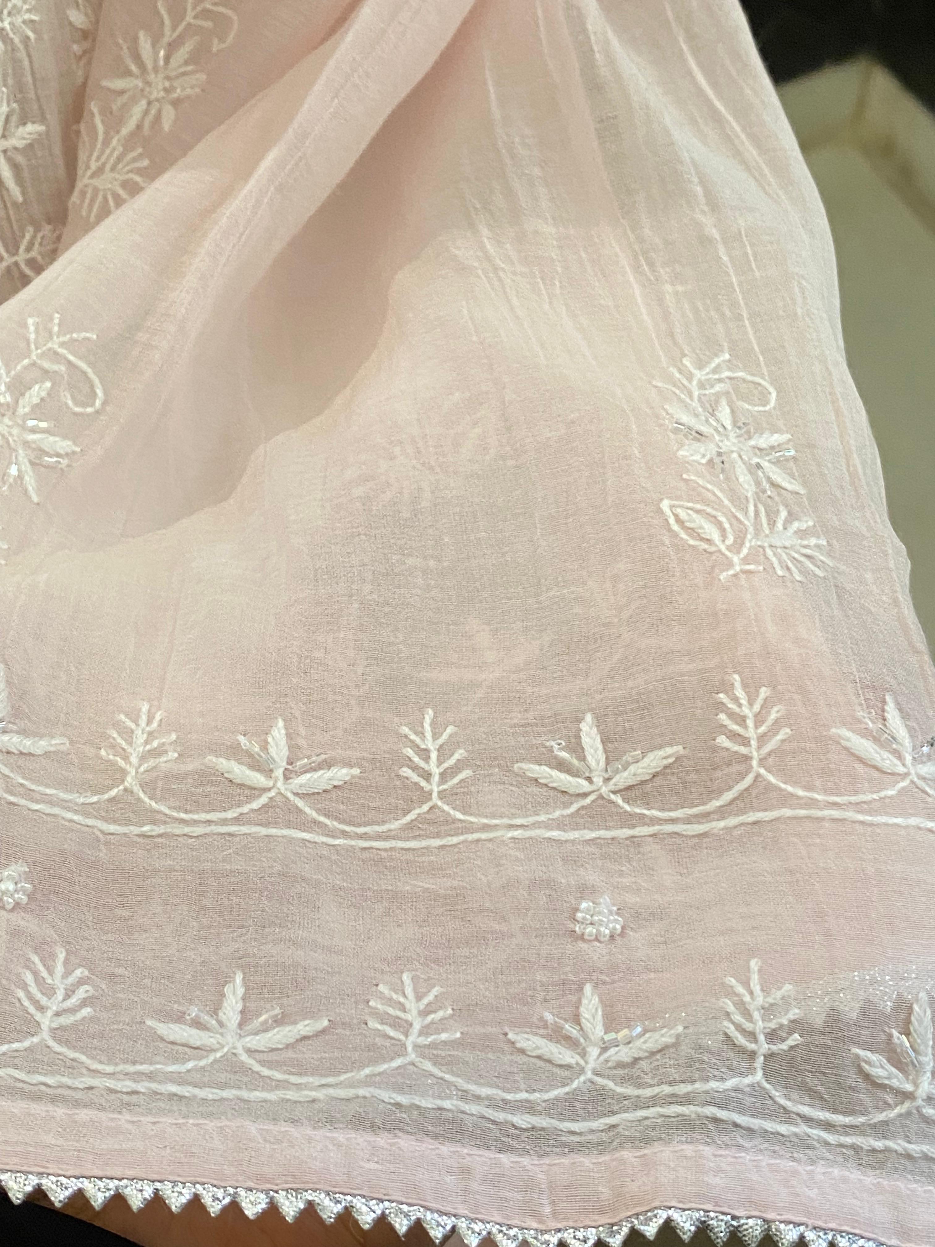 Pink mul chanderi chikankari kurta set