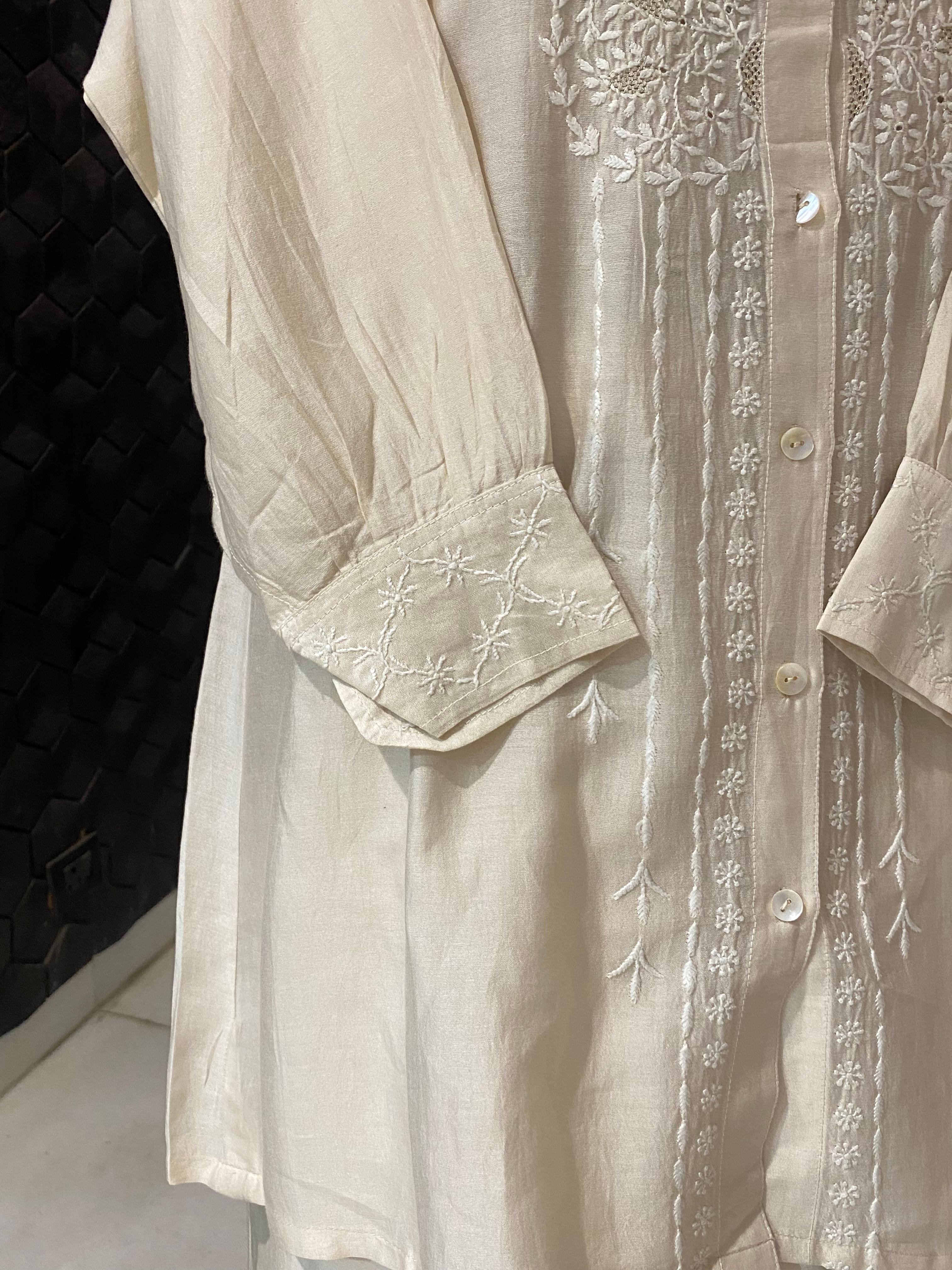 Beige chanderi chikankari co-ord set