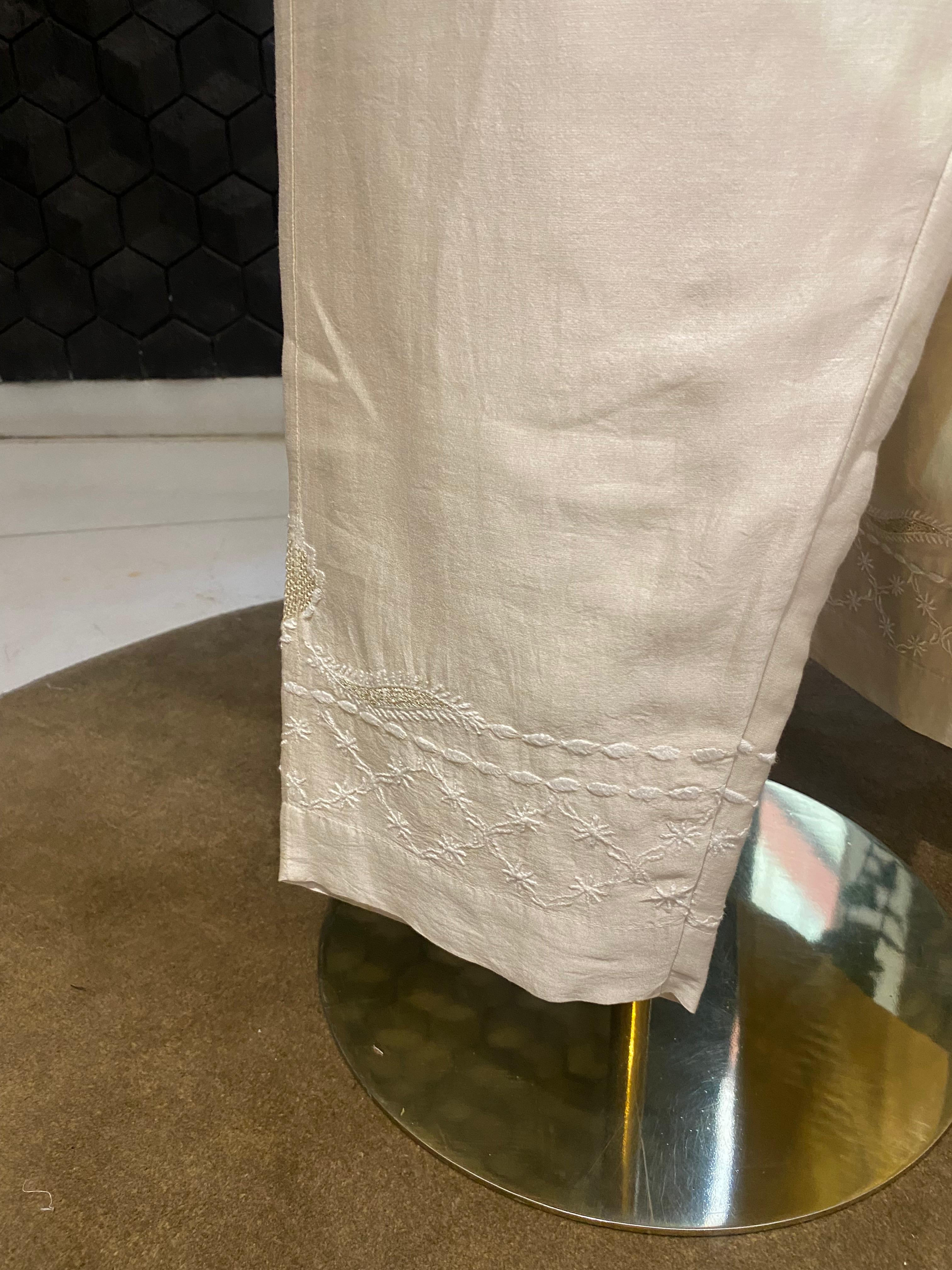 Beige chanderi chikankari co-ord set