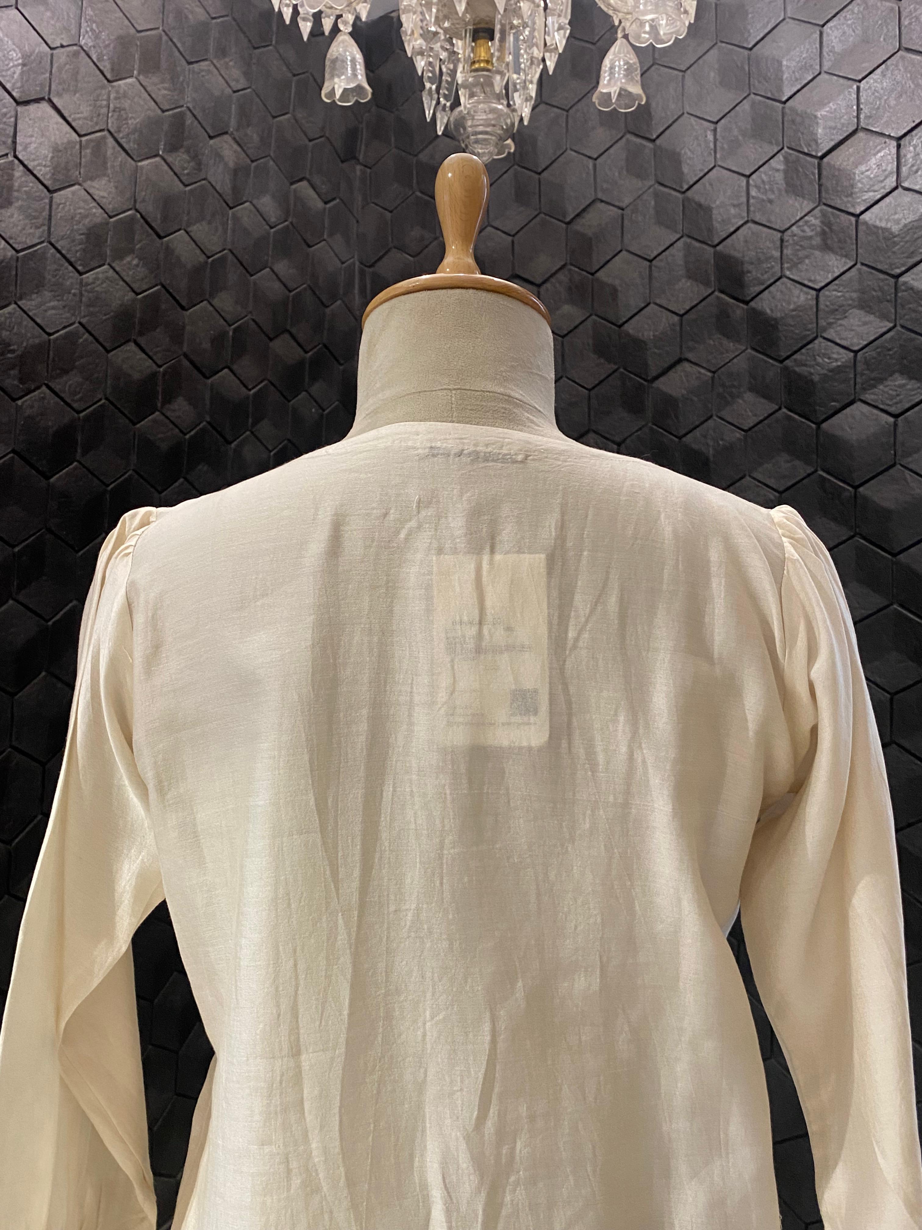 Beige chanderi chikankari co-ord set