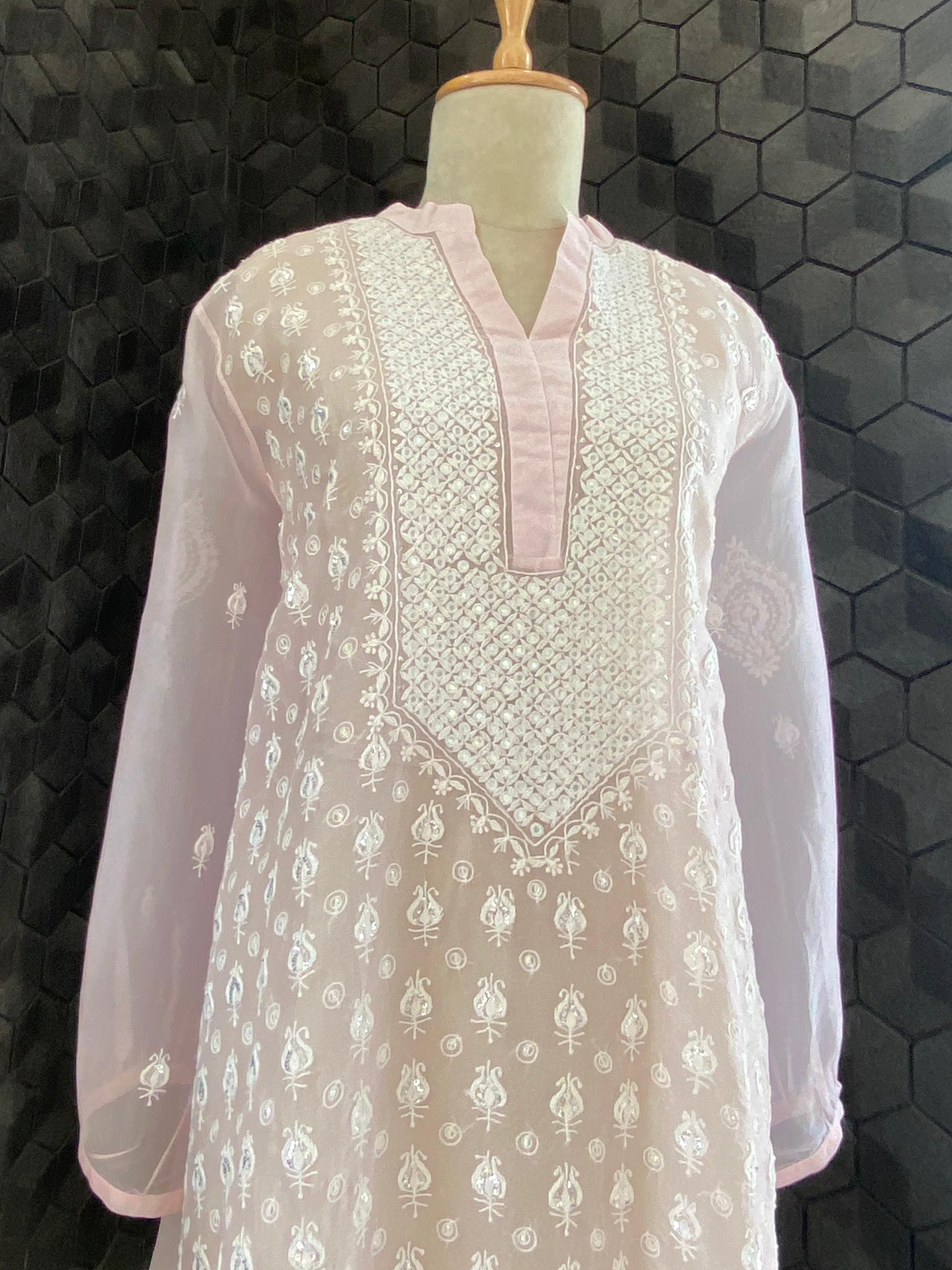 Pink Organza Chikankari Co-ord Set