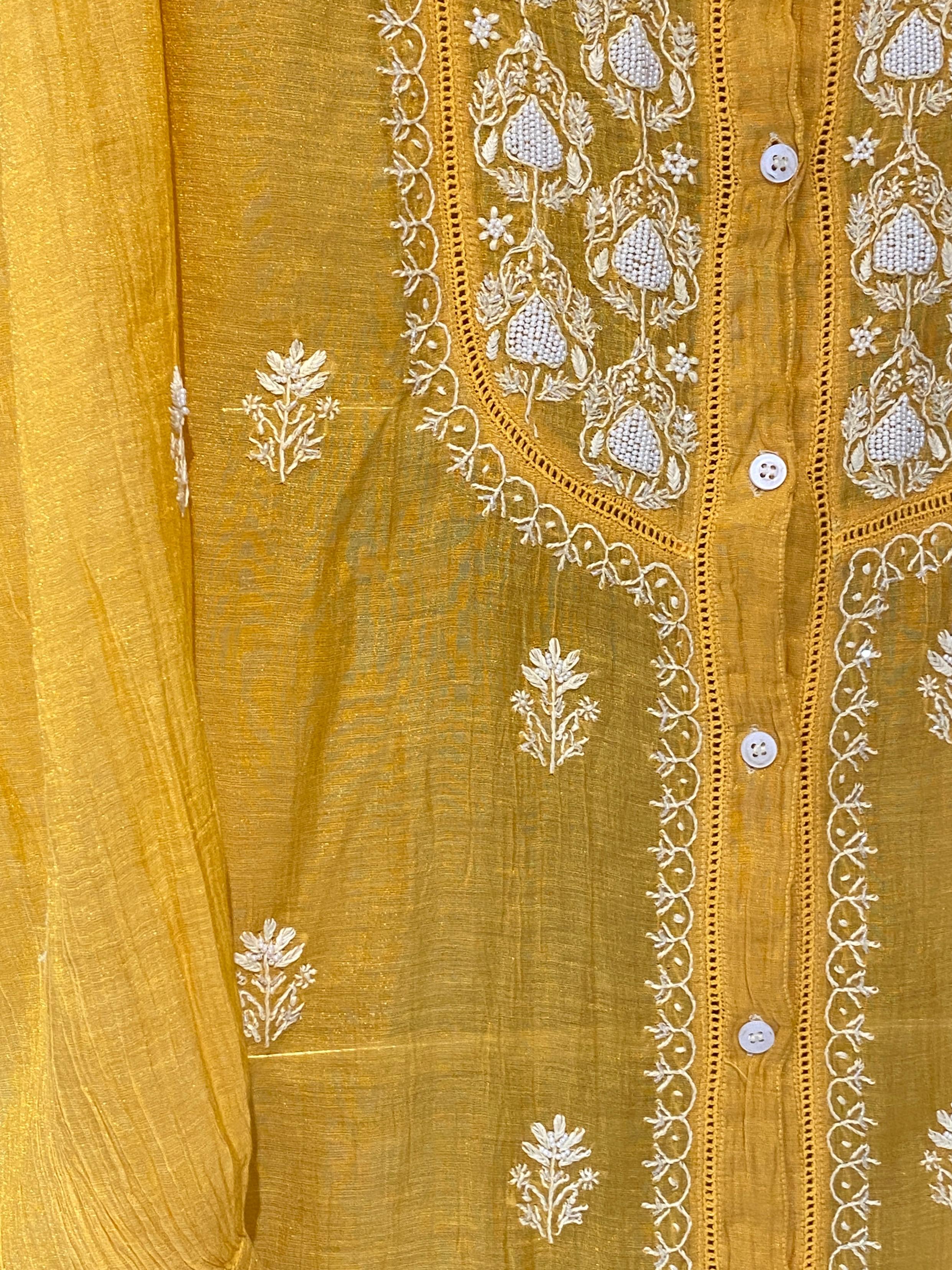 Mustard tissue chikankari co-ord set