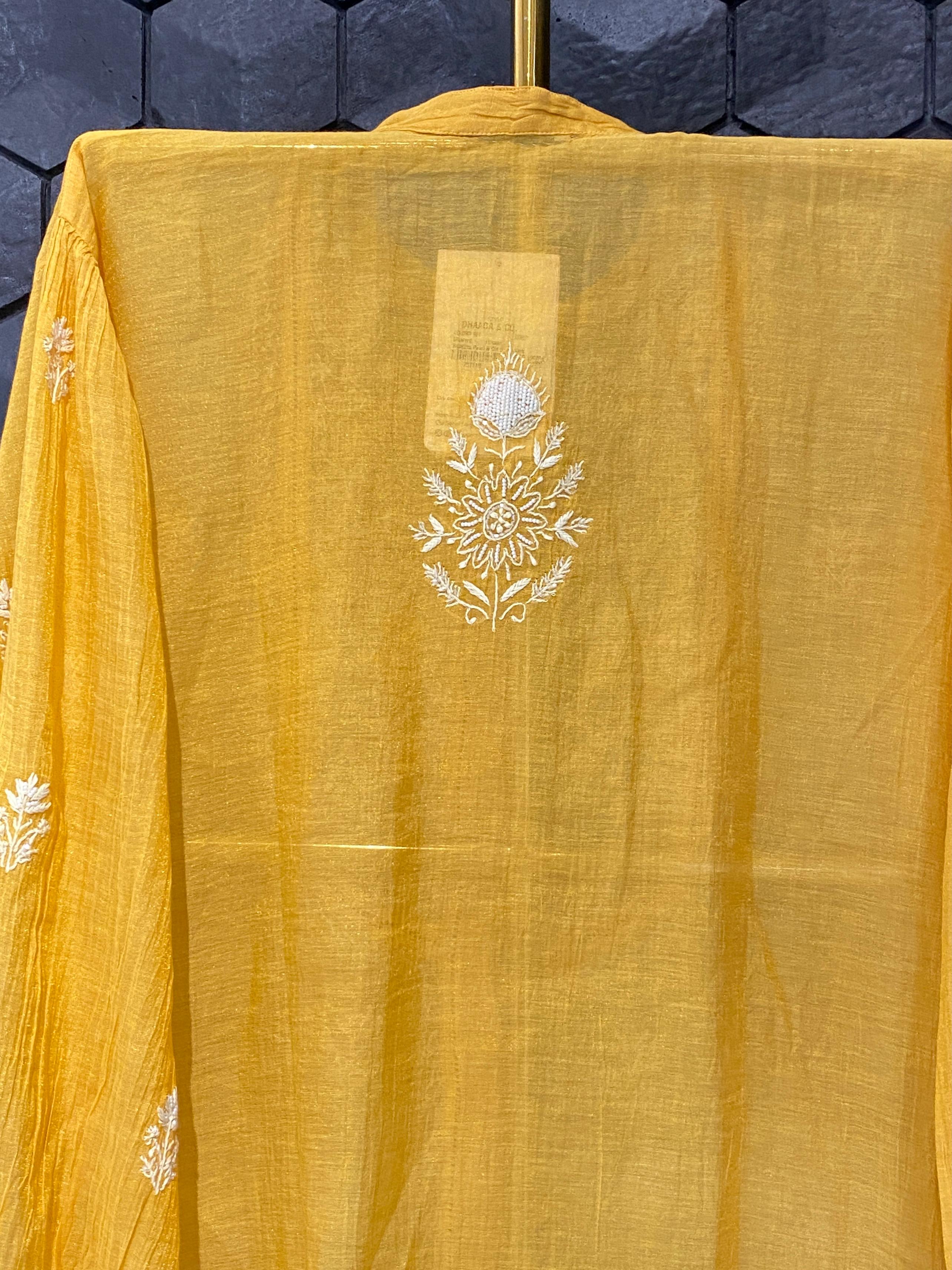 Mustard tissue chikankari co-ord set