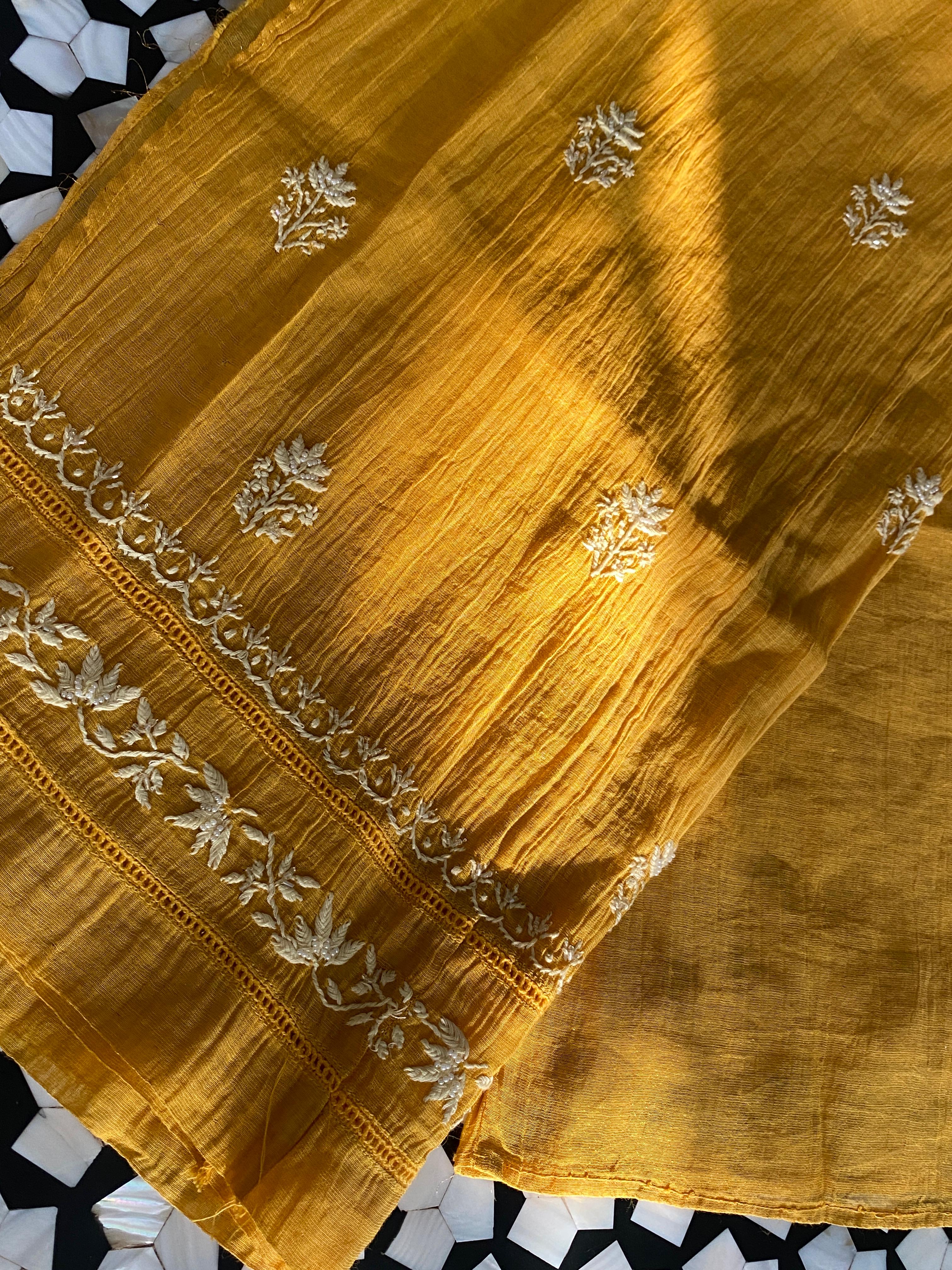 Mustard tissue chikankari co-ord set