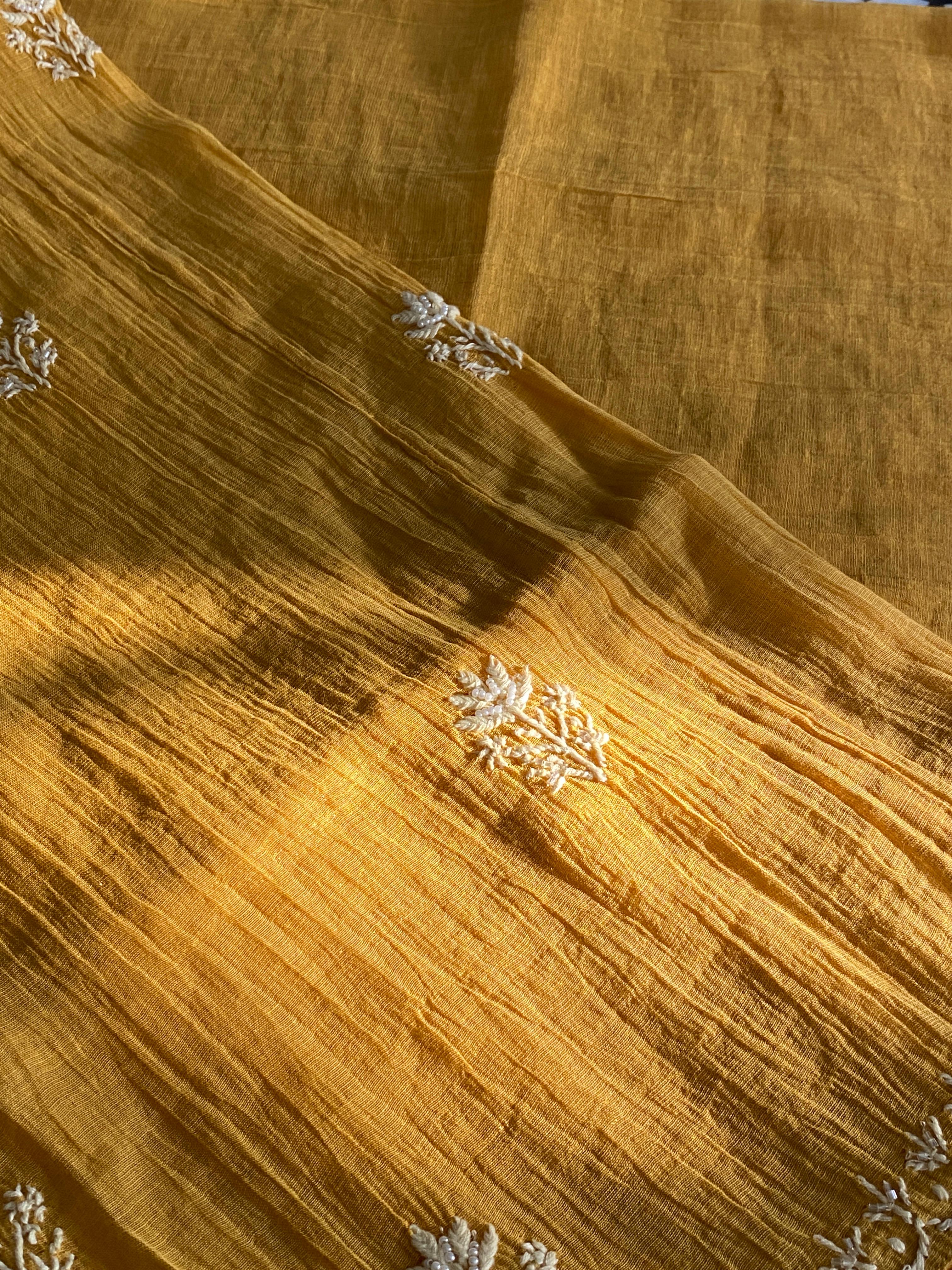 Mustard tissue chikankari co-ord set