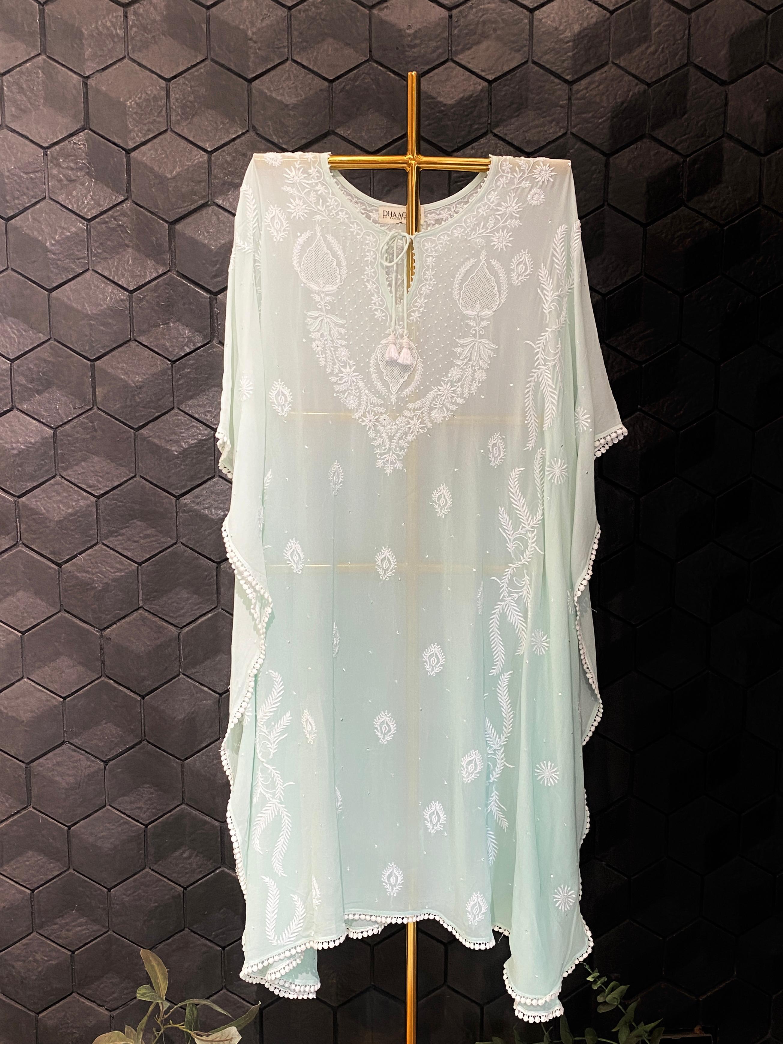 Blue georgette chikankari kaftan