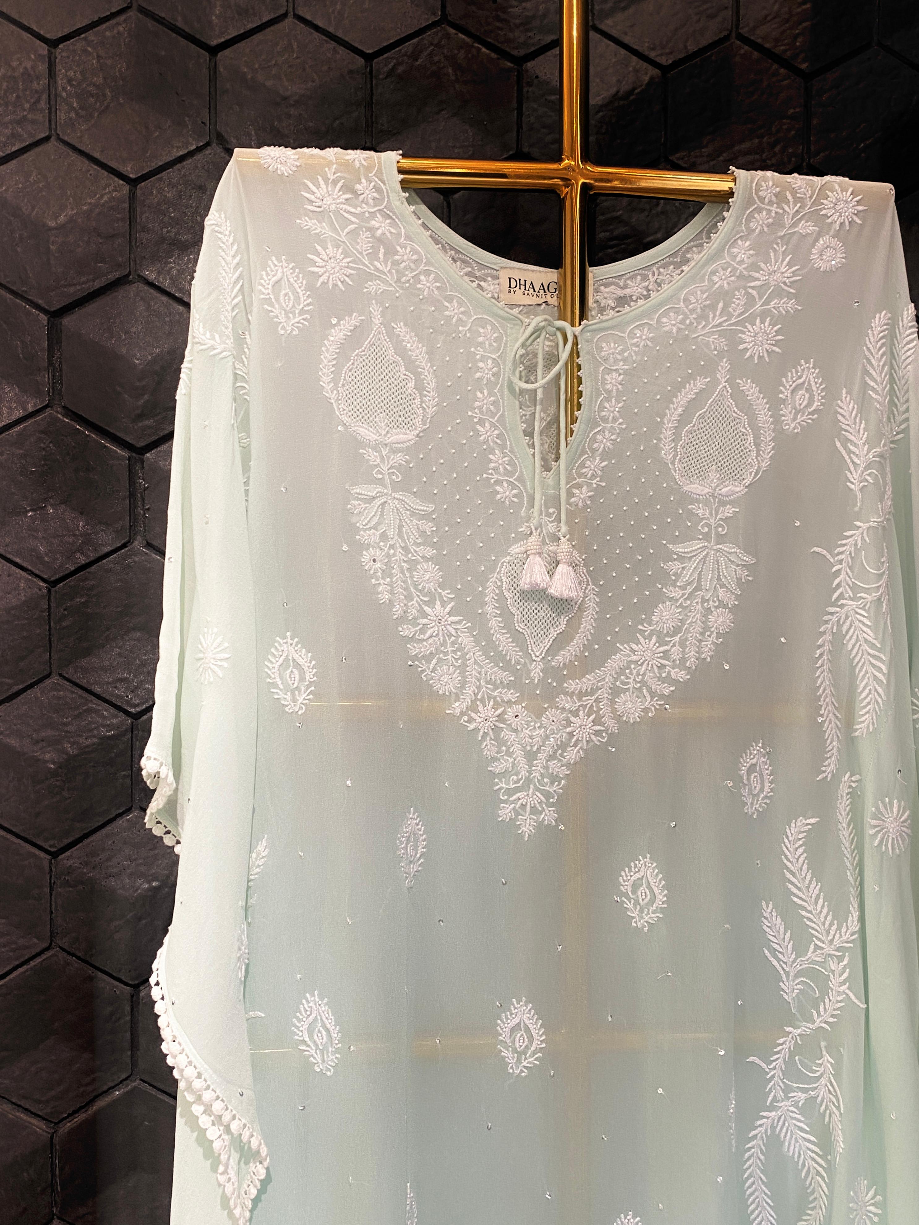 Blue georgette chikankari kaftan