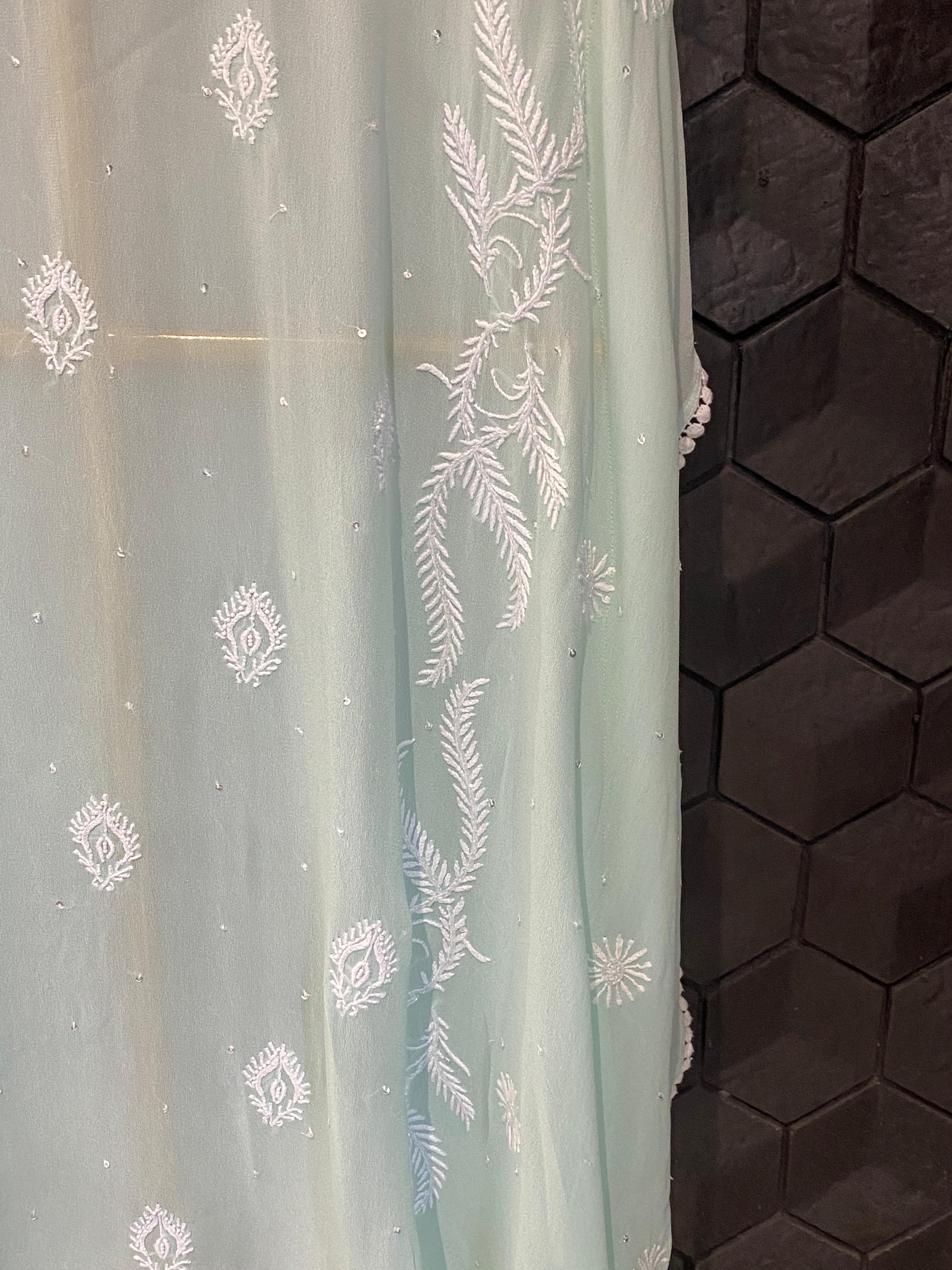 Blue georgette chikankari kaftan