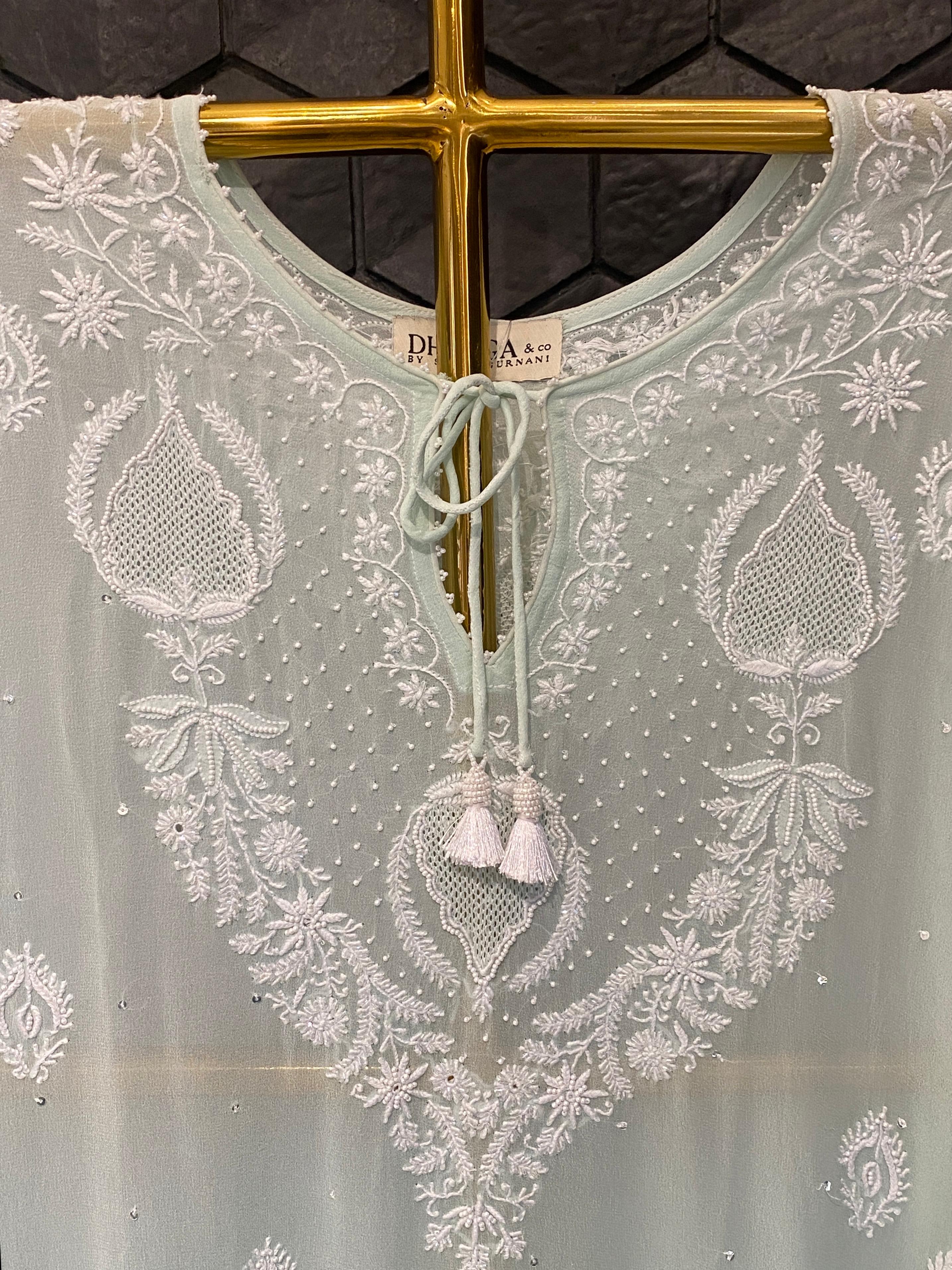 Blue georgette chikankari kaftan