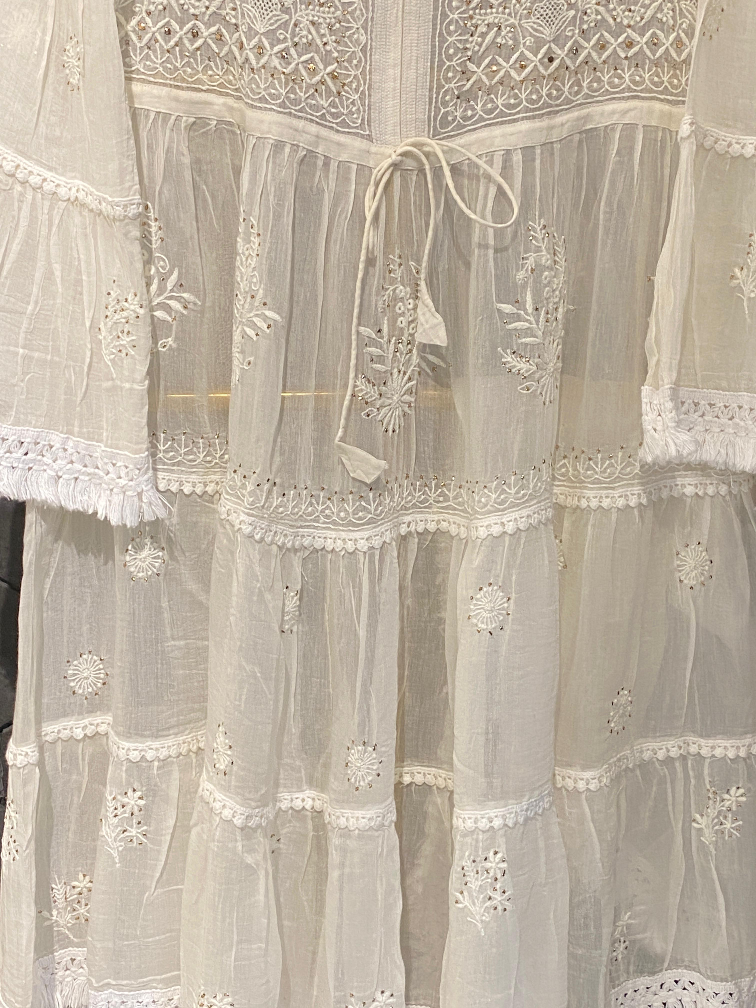 White mul chanderi chikankari dress