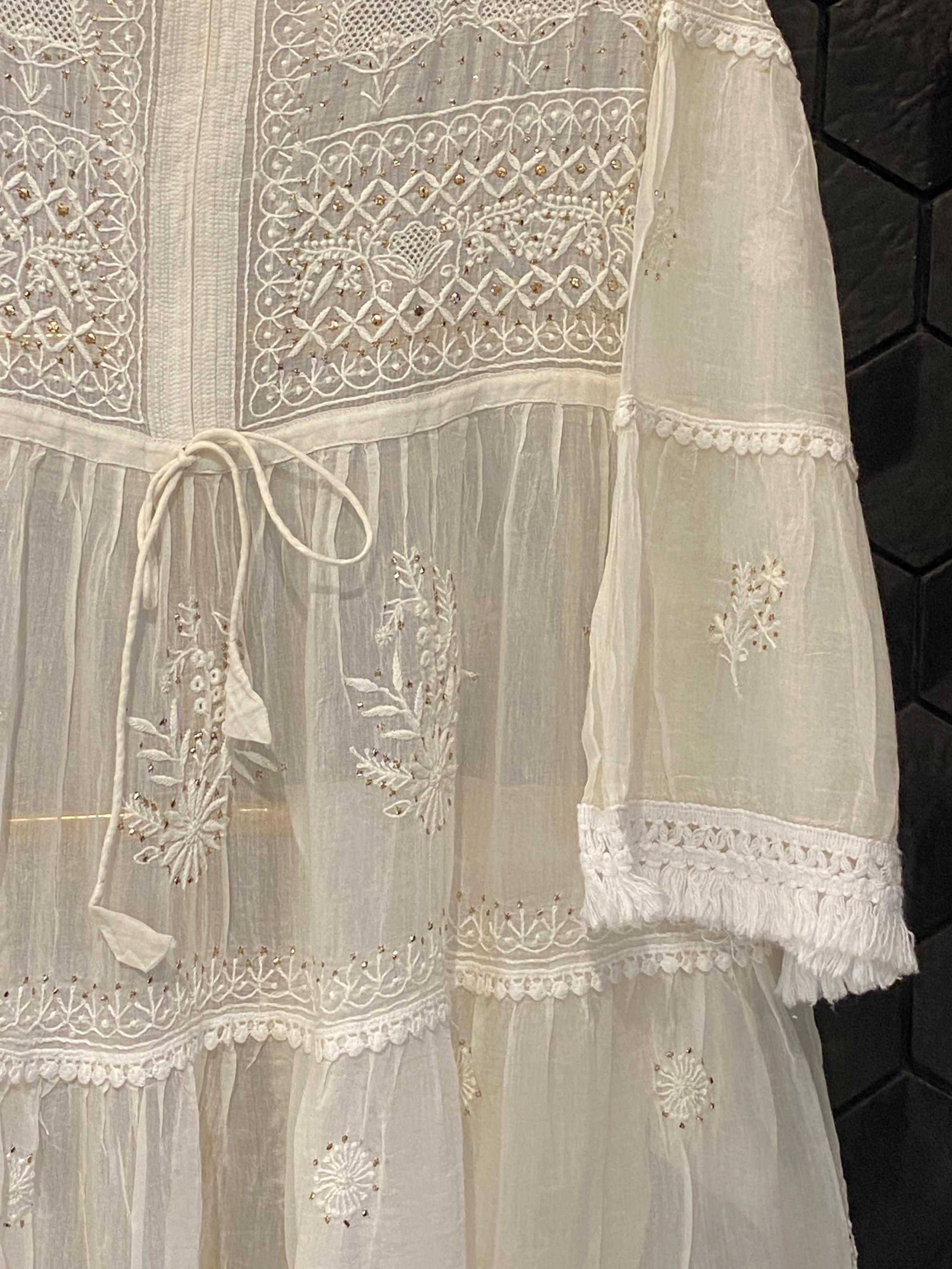 White mul chanderi chikankari dress