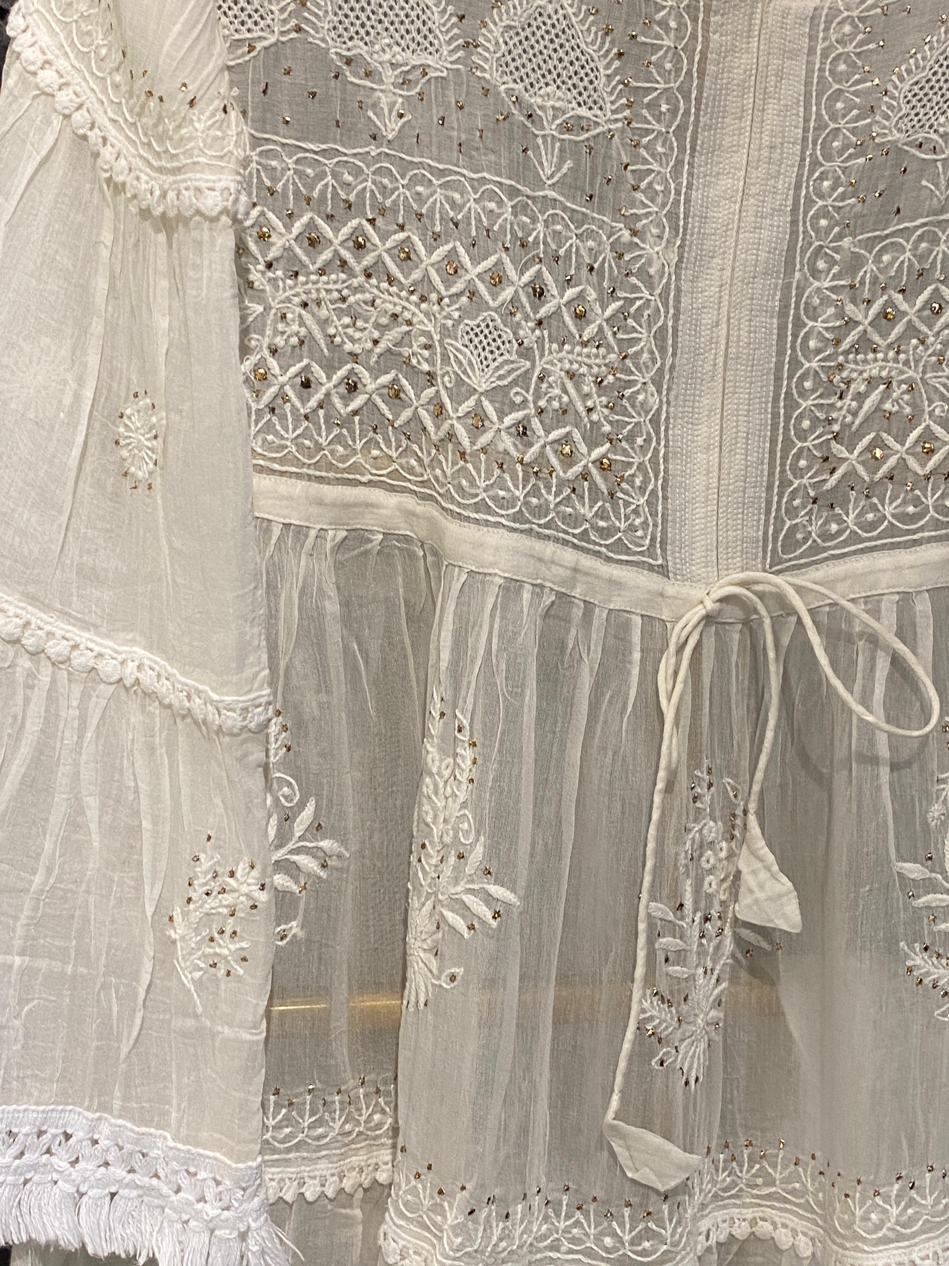 White mul chanderi chikankari dress