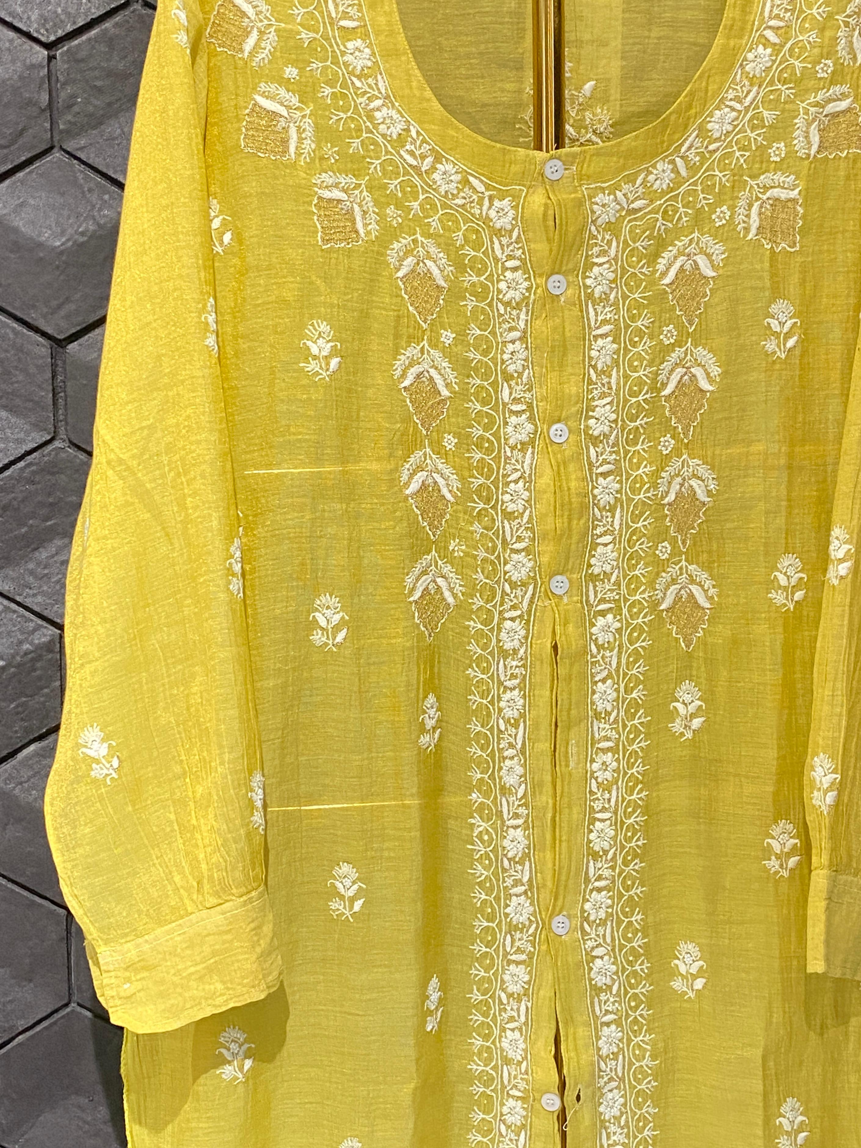 Green tissue chikankari co-ord set