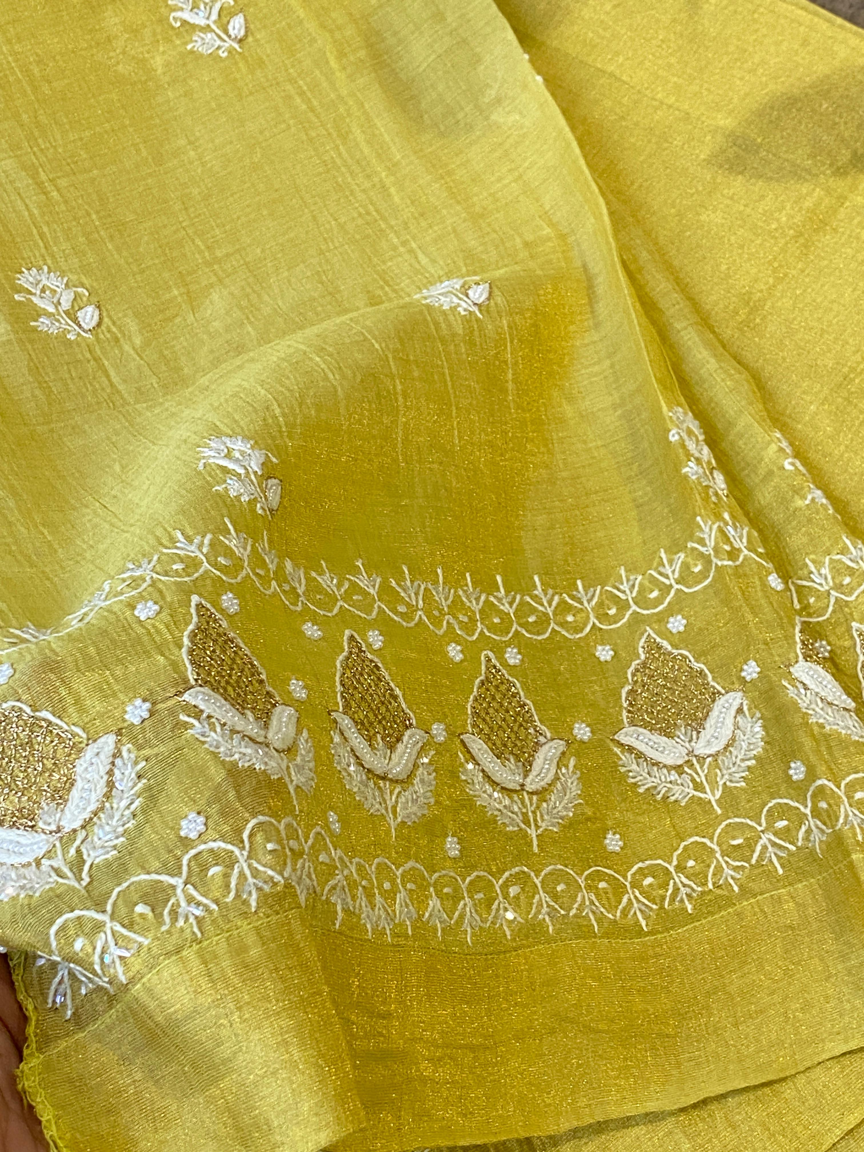 Green tissue chikankari co-ord set