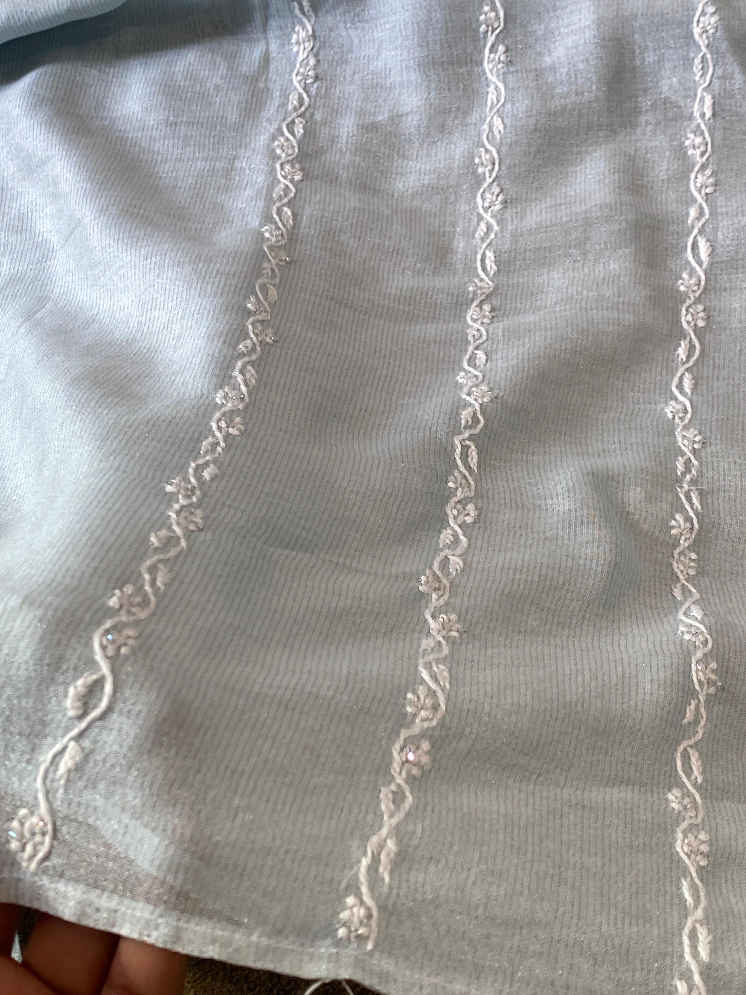 Sky blue tissue chikankari men kurta