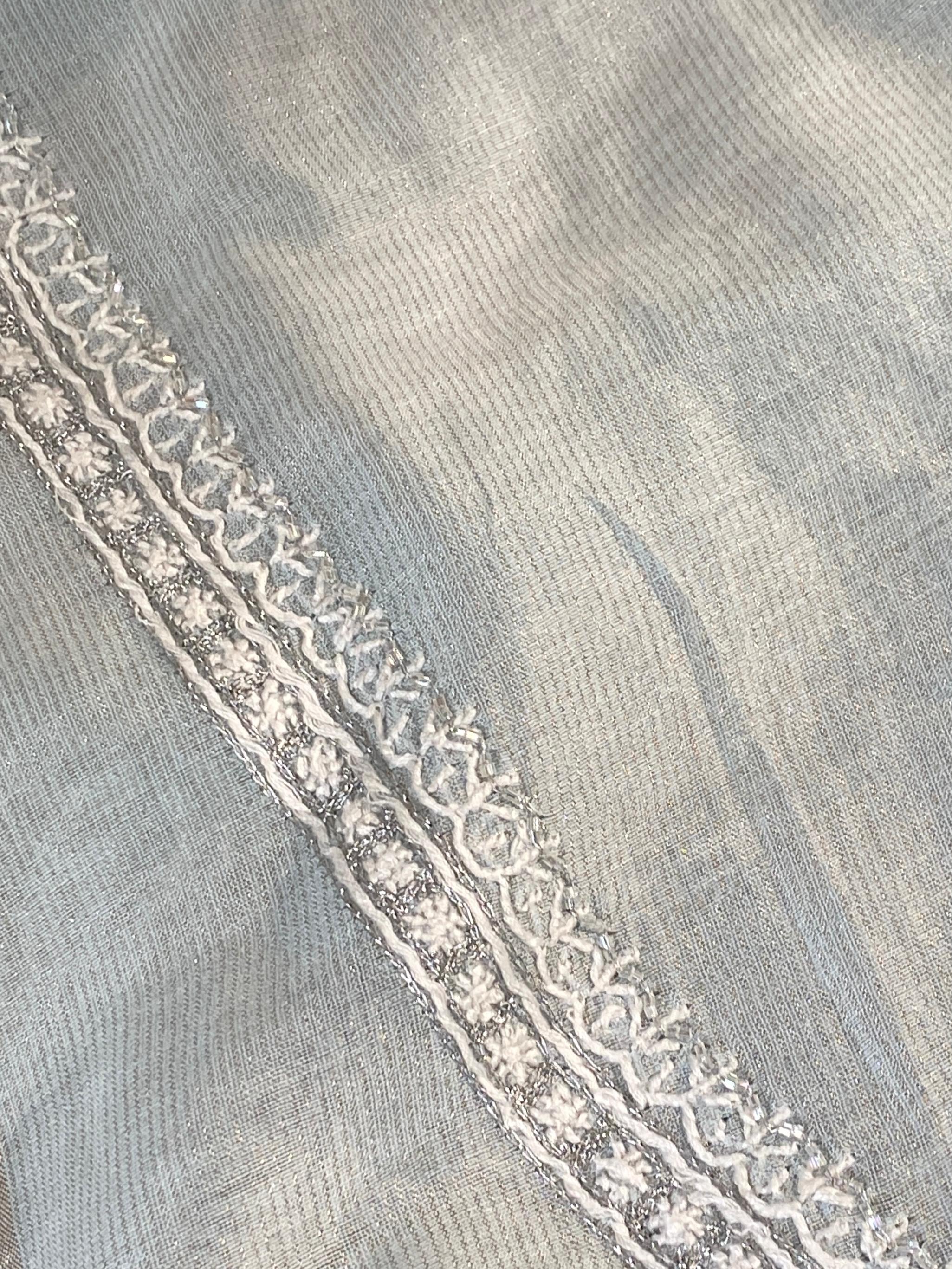 Sky blue tissue chikankari men kurta