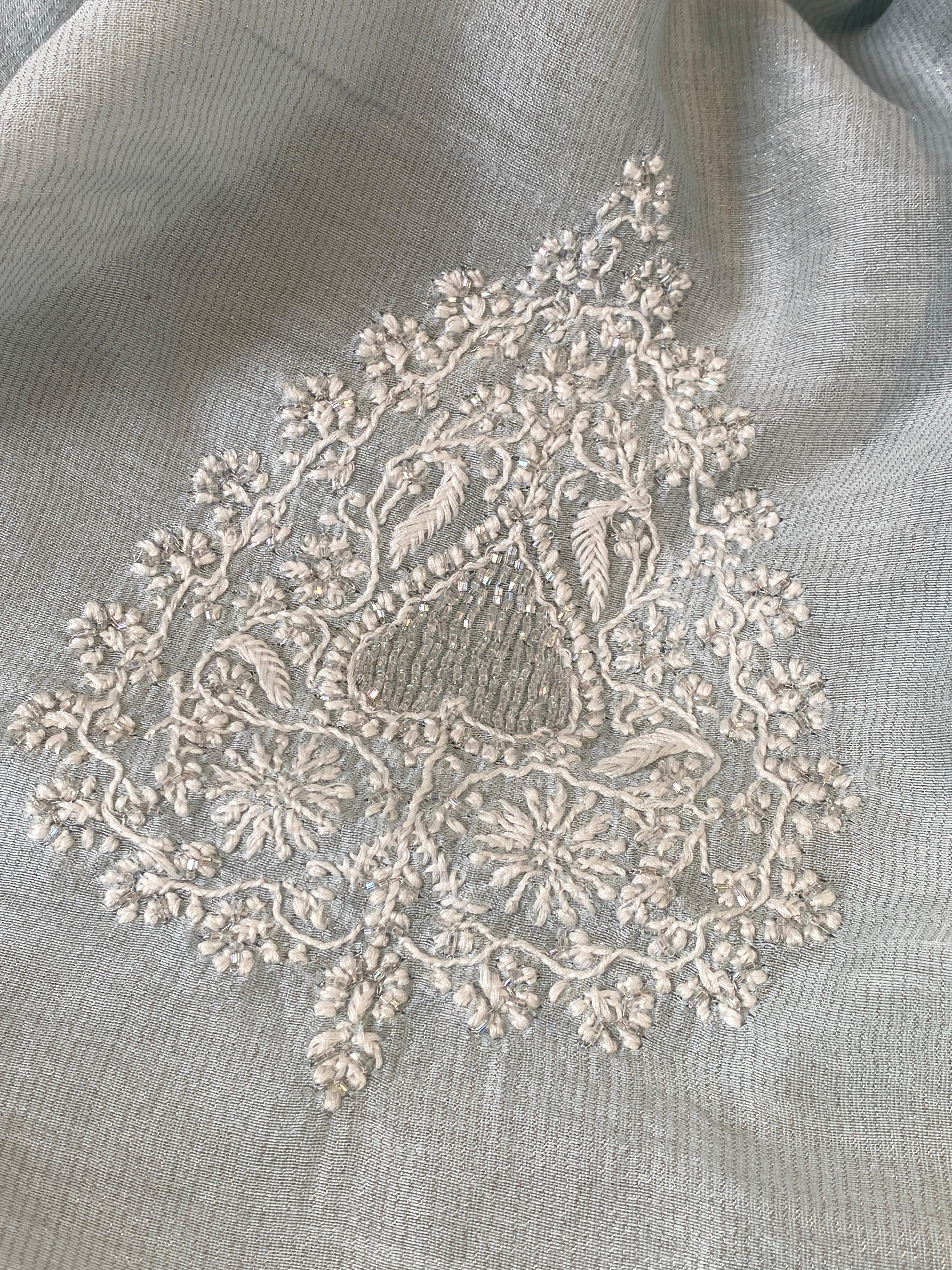 Sky blue tissue chikankari men kurta