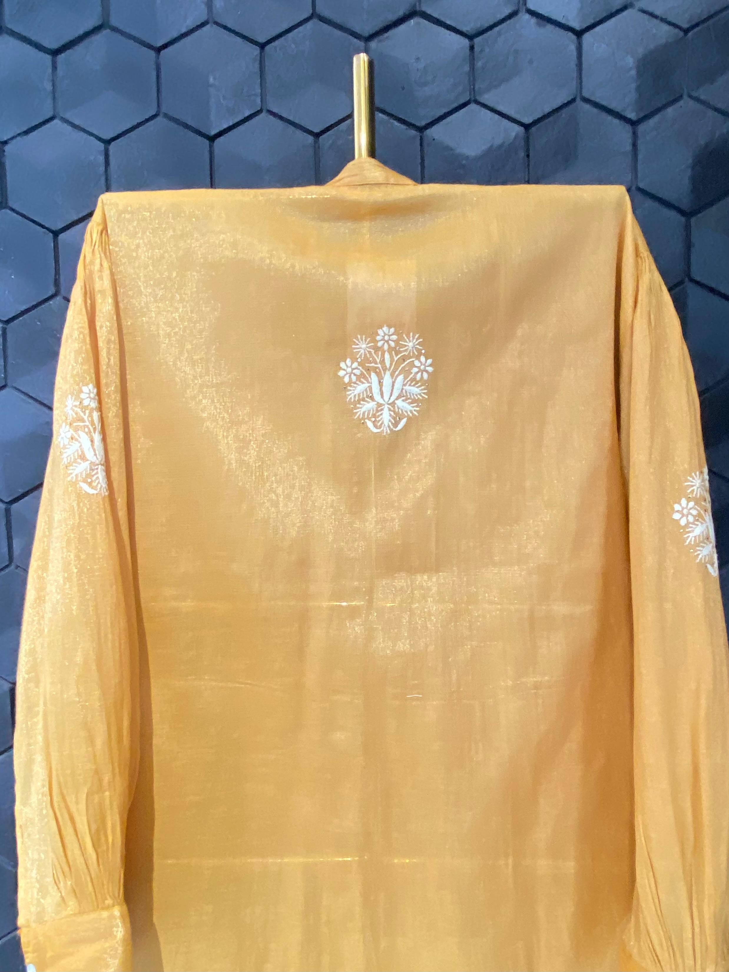 Mustard Tissue Chikankari Mukaish Shirt