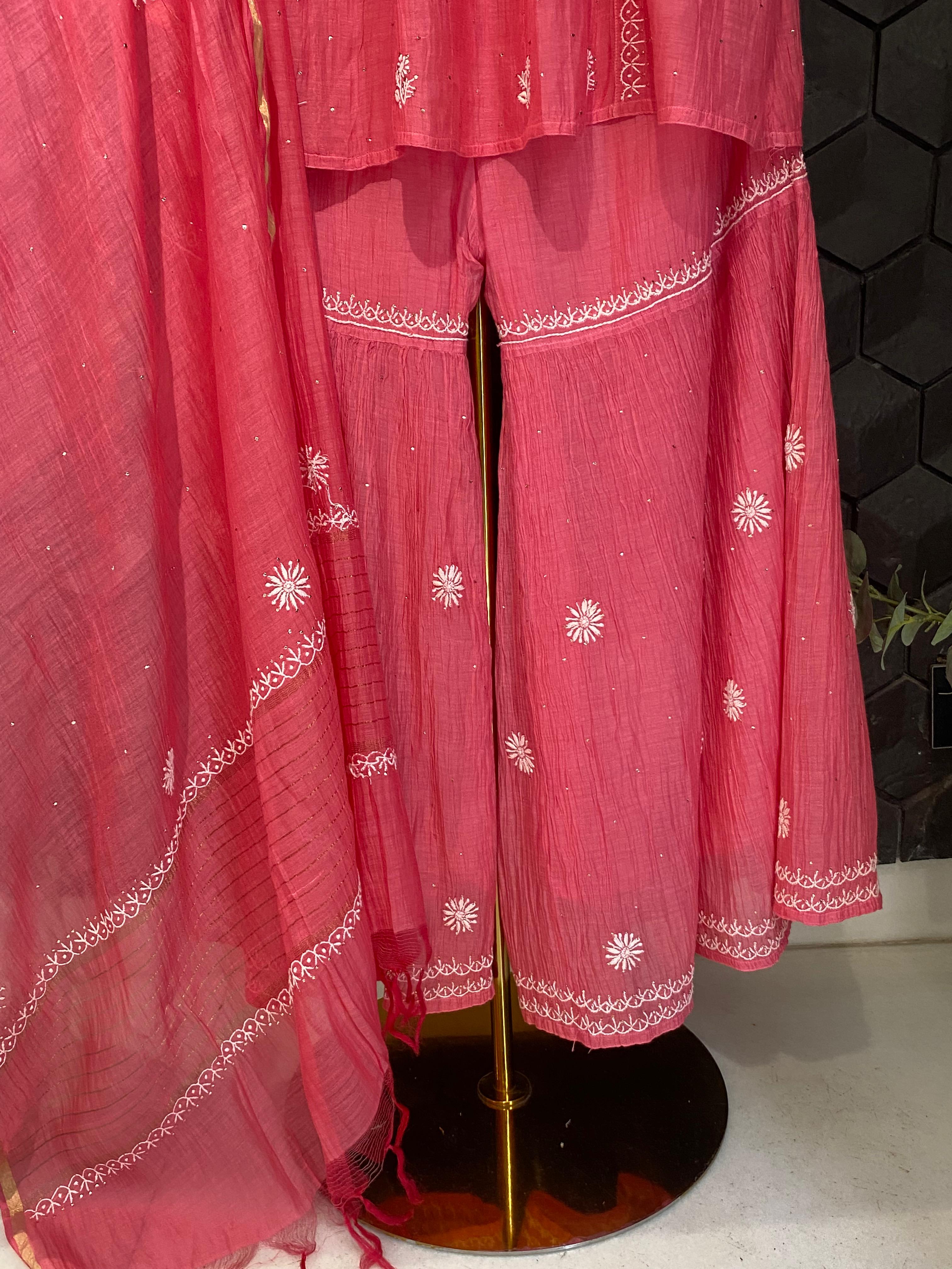 Fuschia mul chanderi sharara set