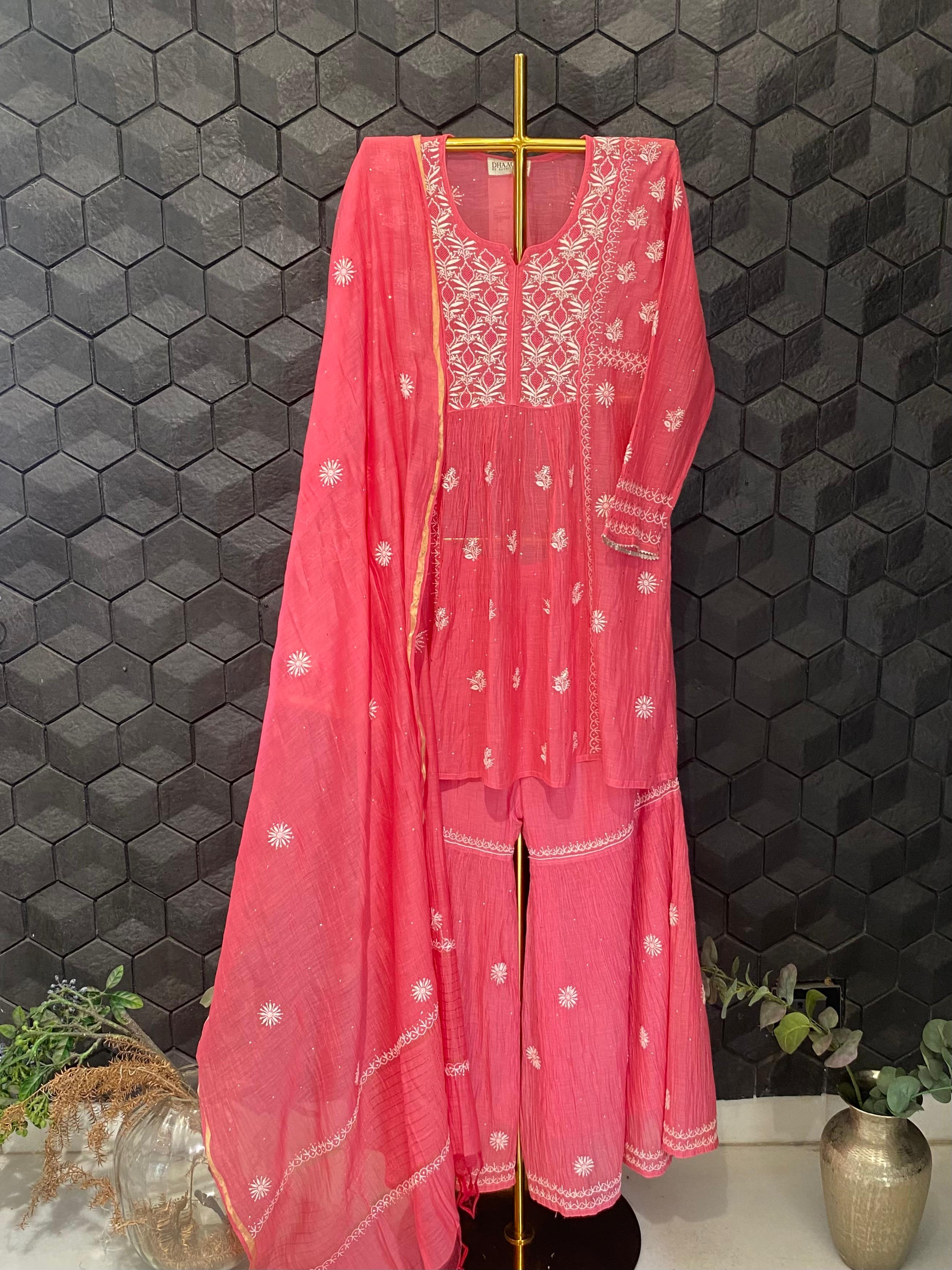 Fuschia mul chanderi sharara set