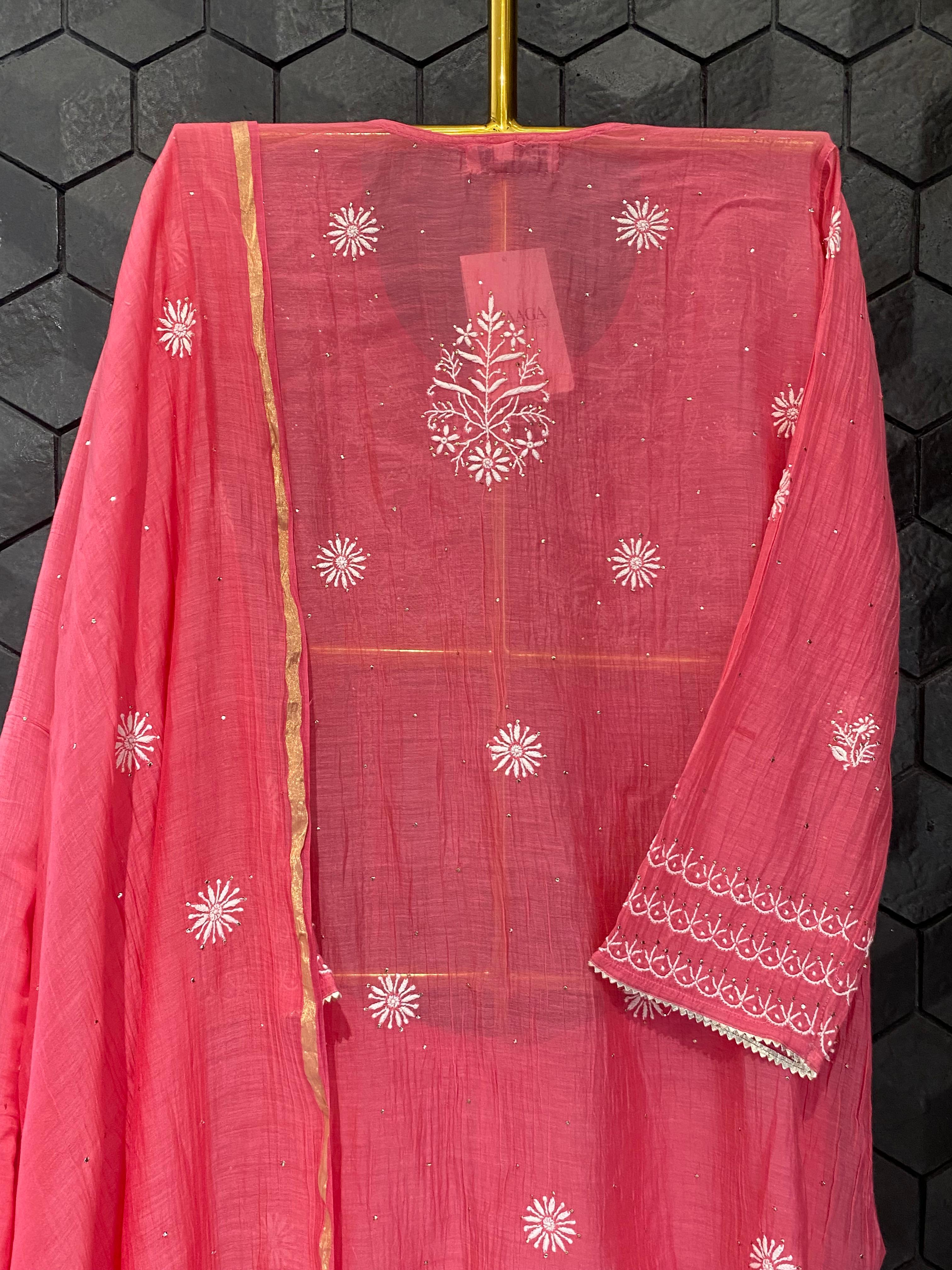 Fuschia mul chanderi sharara set