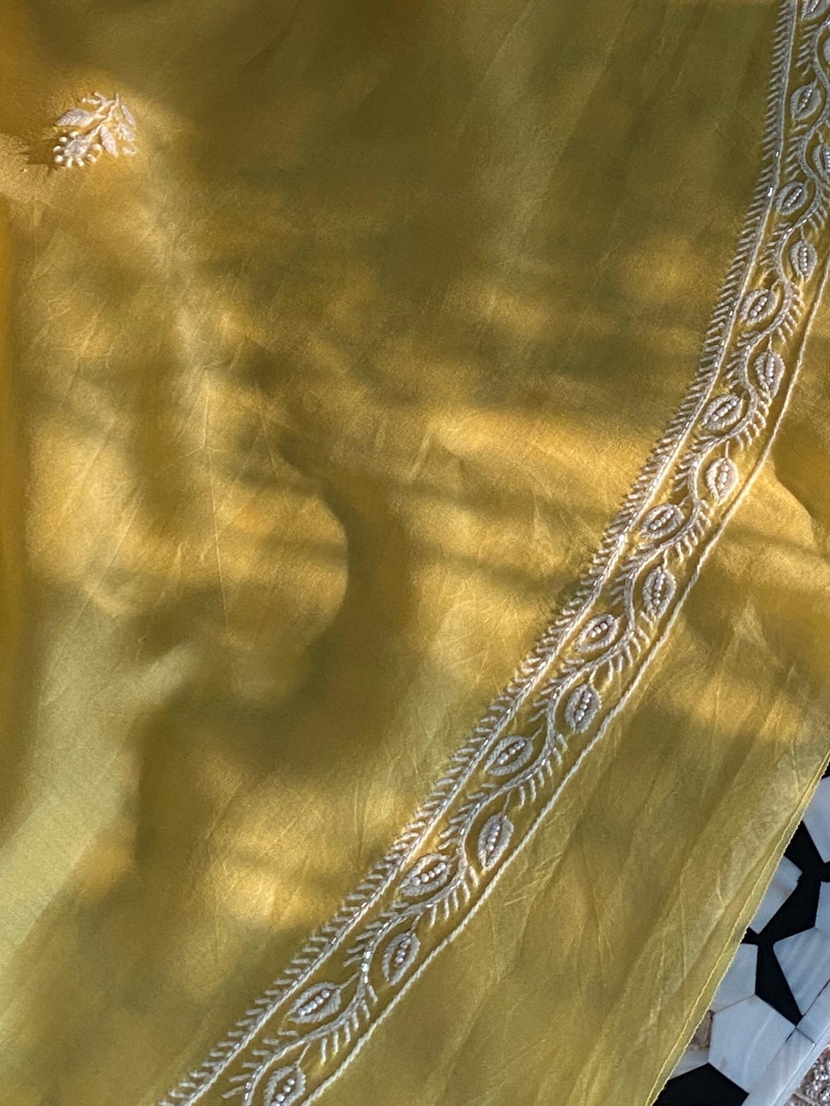 Yellow chanderi chikankari men kurta