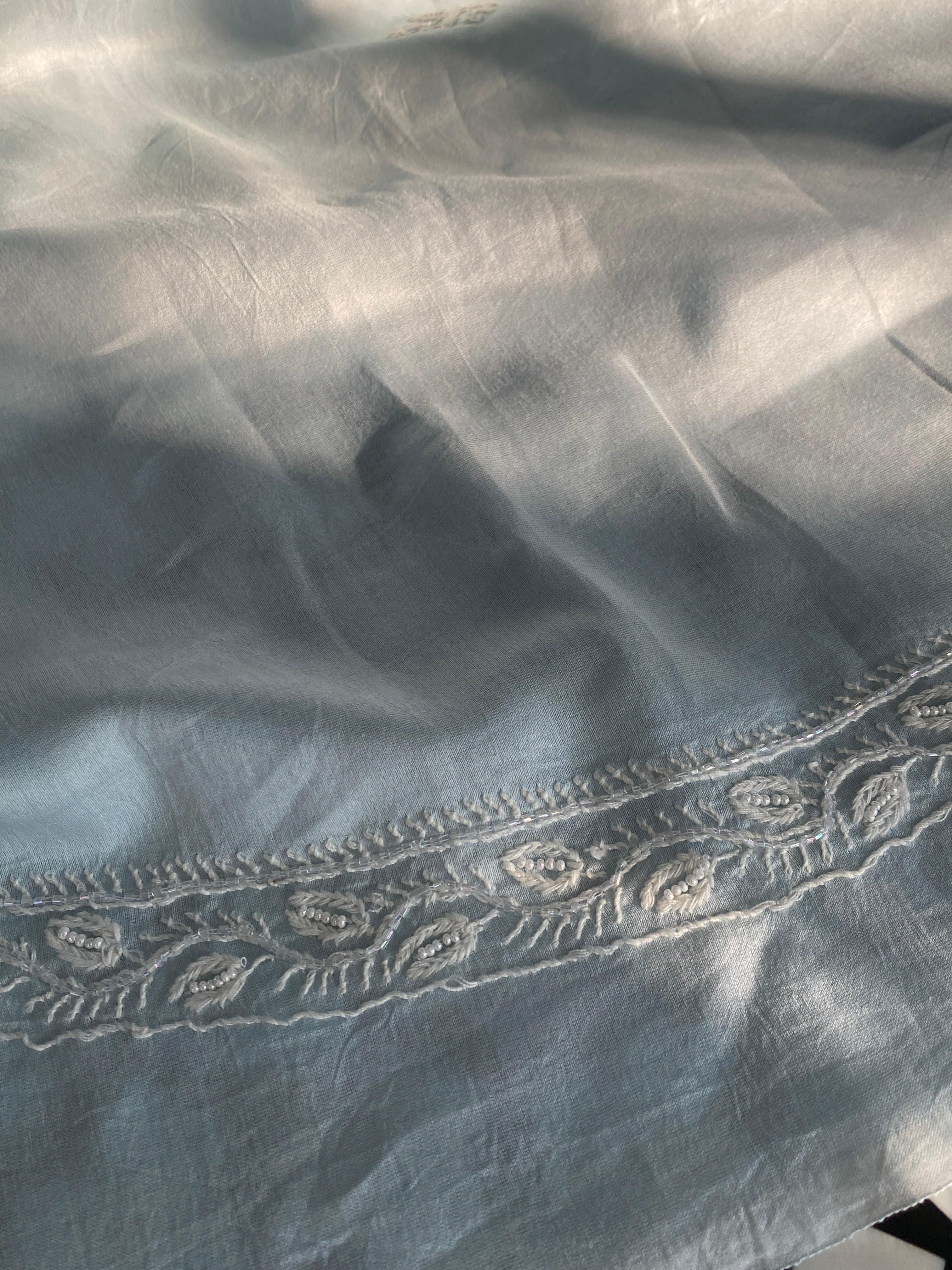 Sky Blue Mul Chanderi chikankari mens kurta