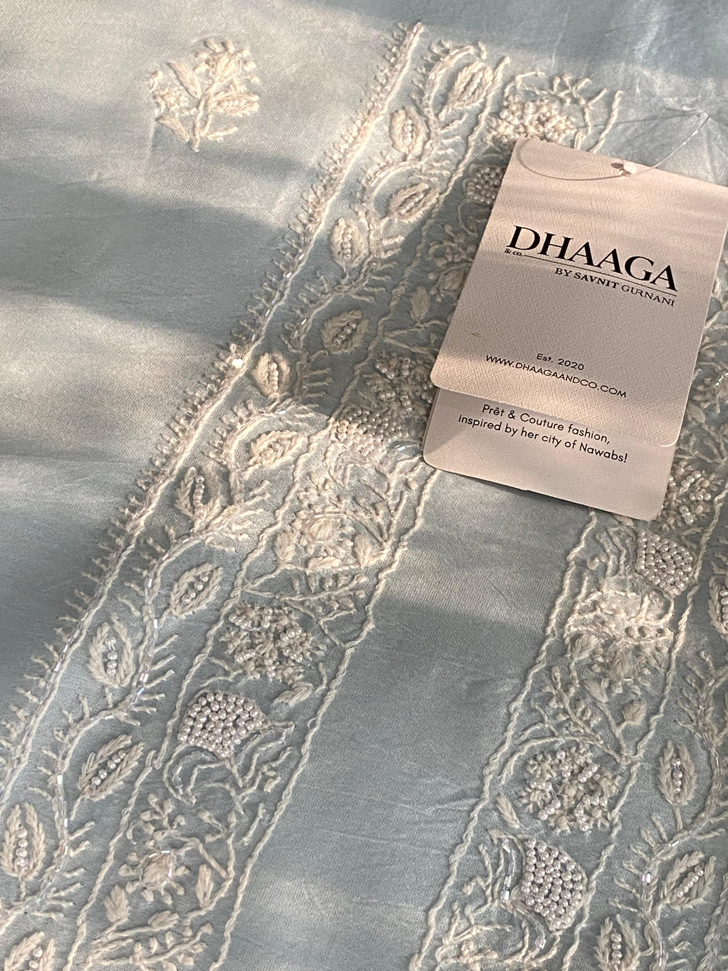 Sky Blue Mul Chanderi chikankari mens kurta