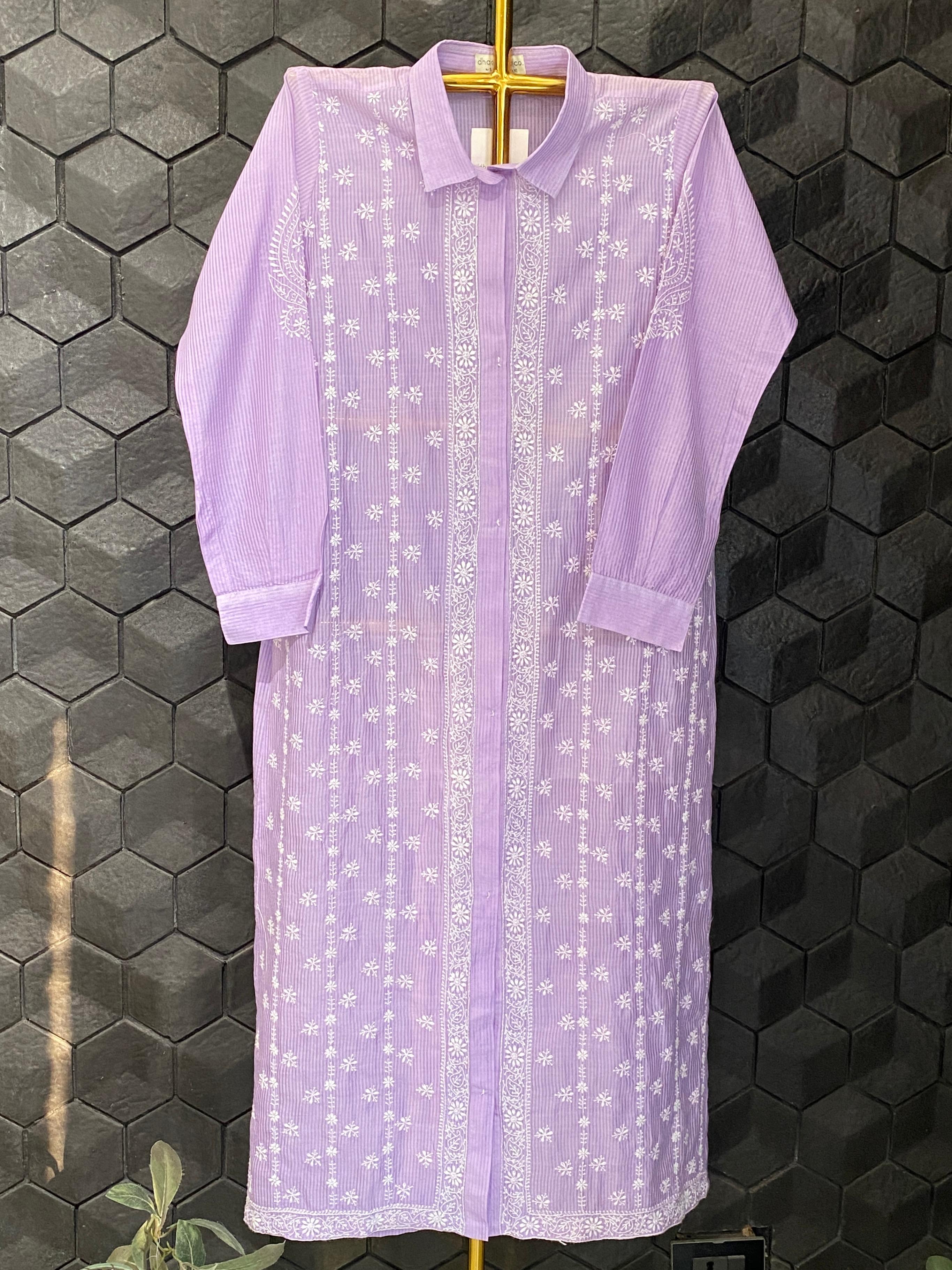 Lilac chanderi chikankari long shirt