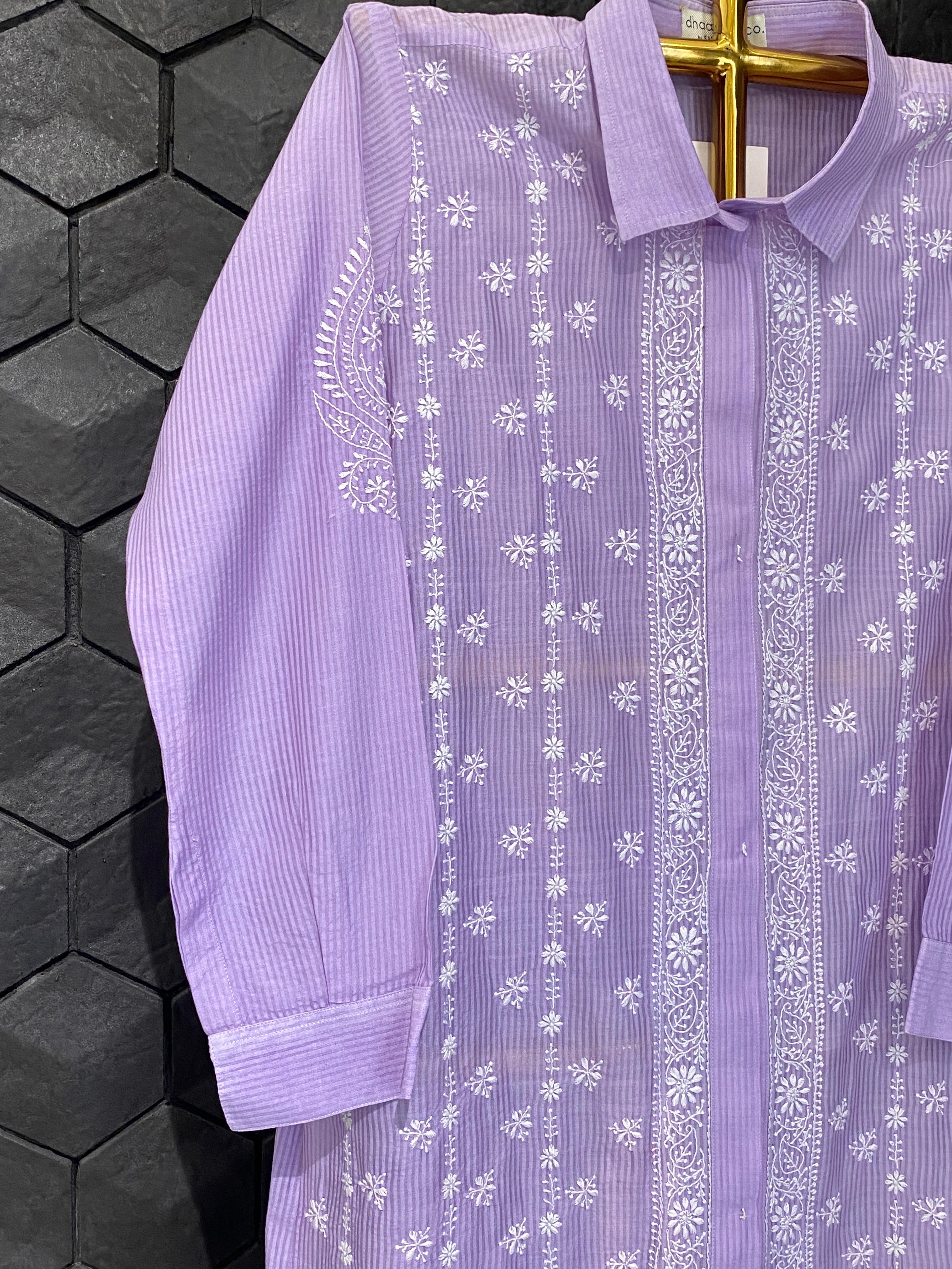 Lilac chanderi chikankari long shirt