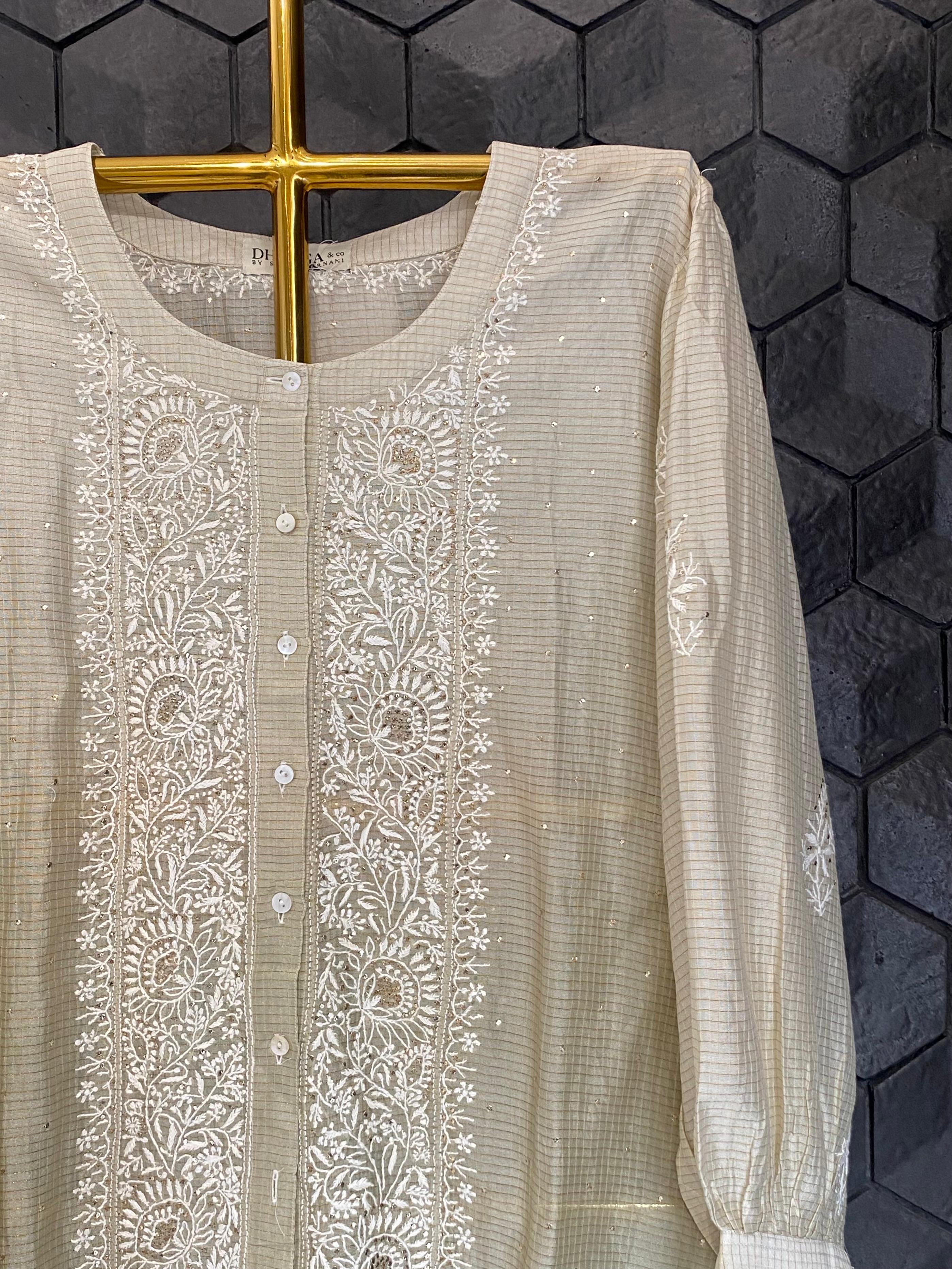 Off WHITE MAHESHWARI CHIKANKARI CO-ORD SET