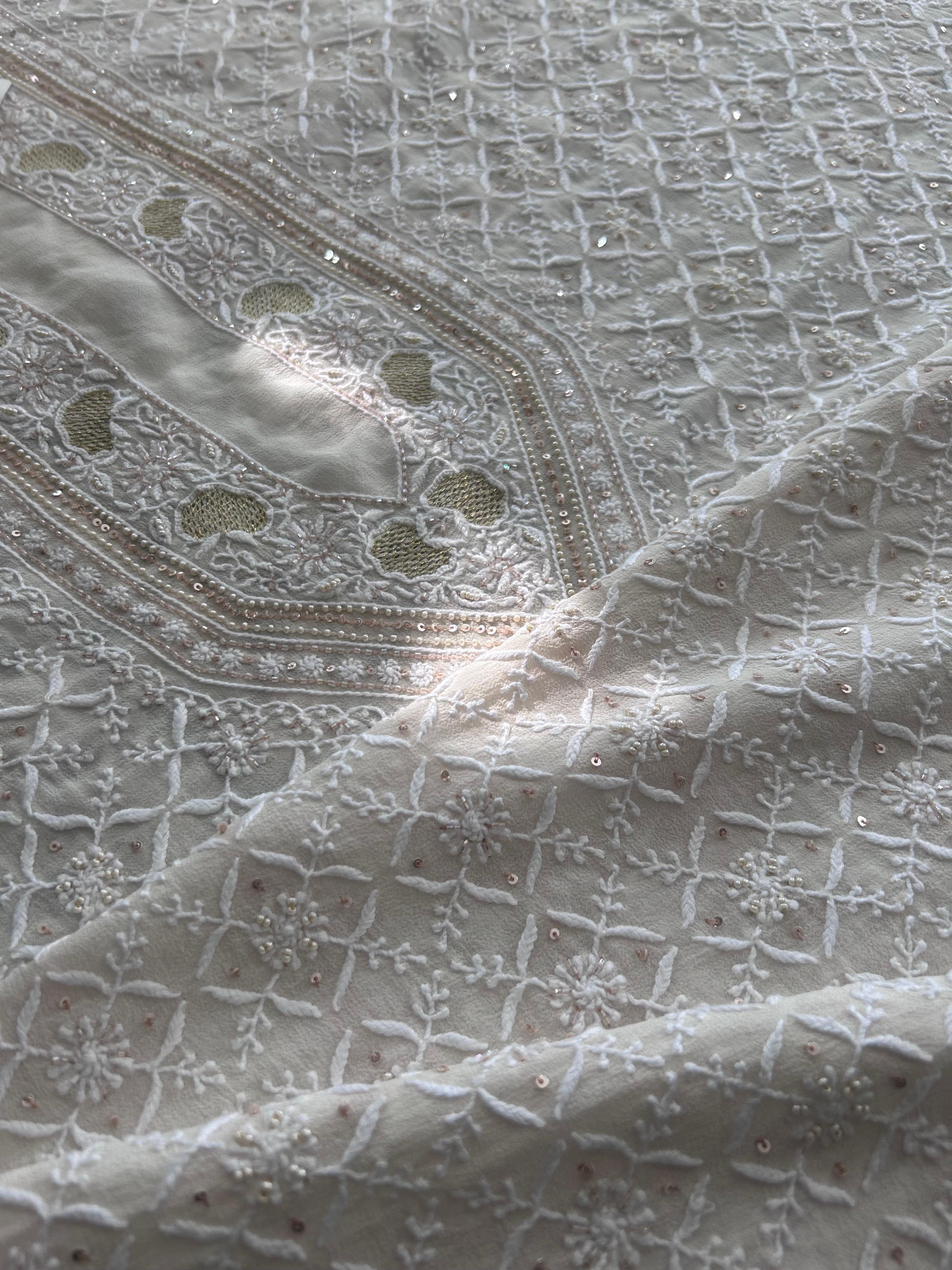 White Georgette Chikankari Mens kurta