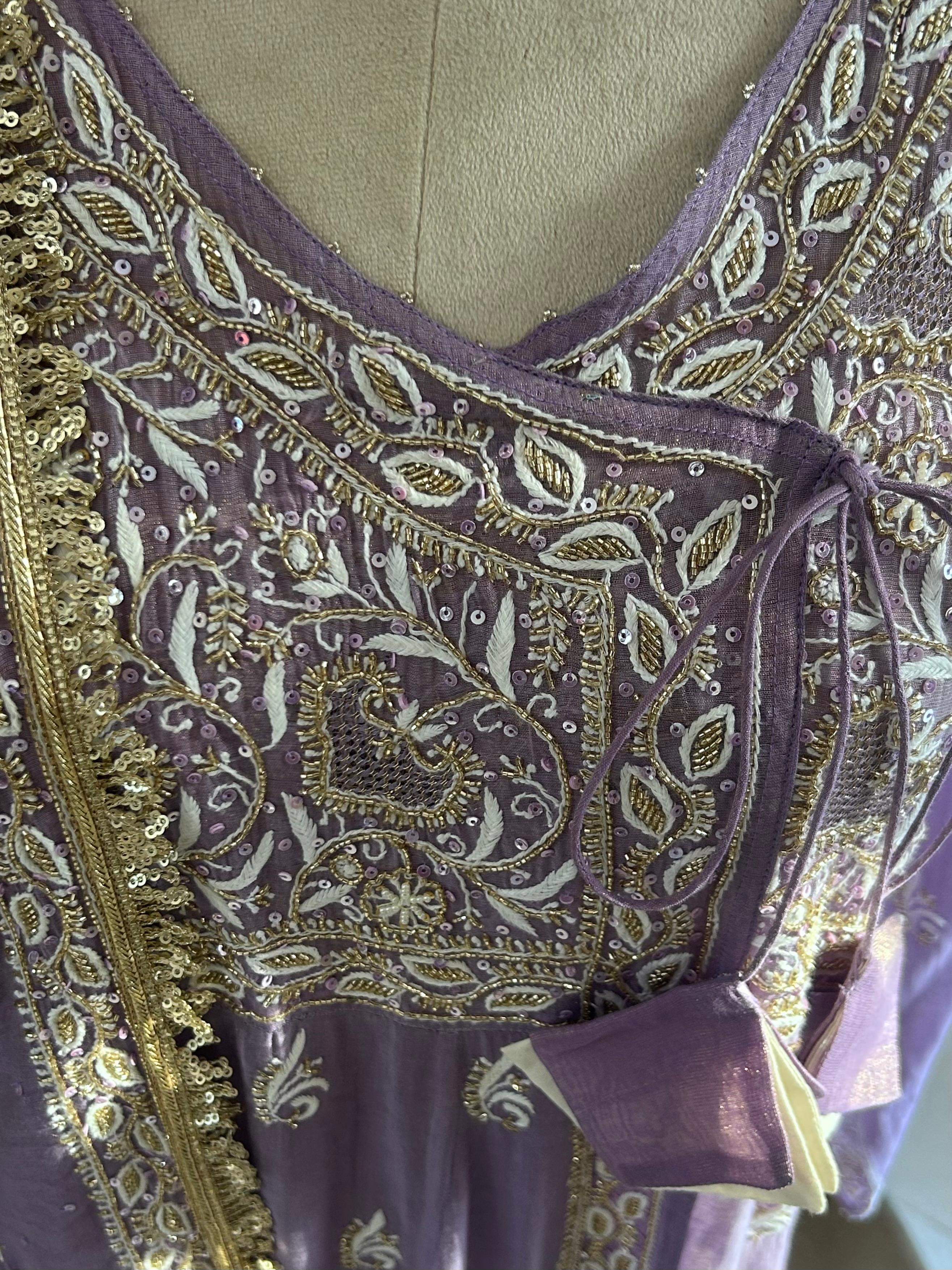 Purple tissue chikankari anarkali set